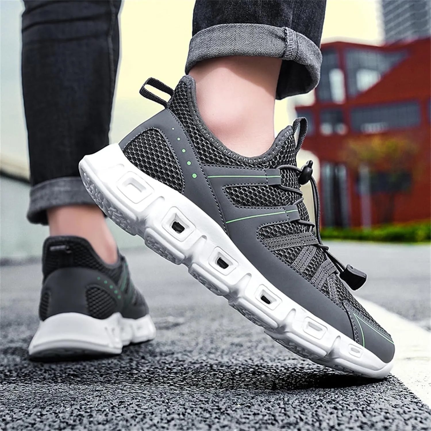 Mens Breathable Mesh Slip-On Fashion Sneakers with Elastic Band Lightweight Soft Sole Trail Running Shoes Walking Sports Shoes