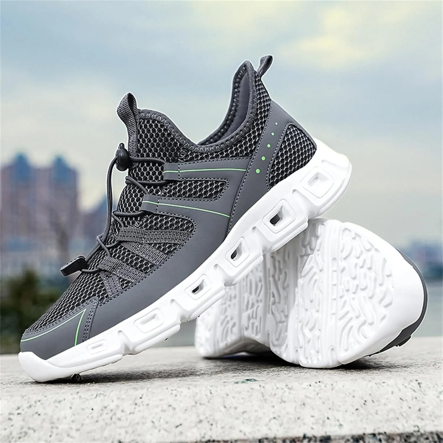 Mens Breathable Mesh Slip-On Fashion Sneakers with Elastic Band Lightweight Soft Sole Trail Running Shoes Walking Sports Shoes