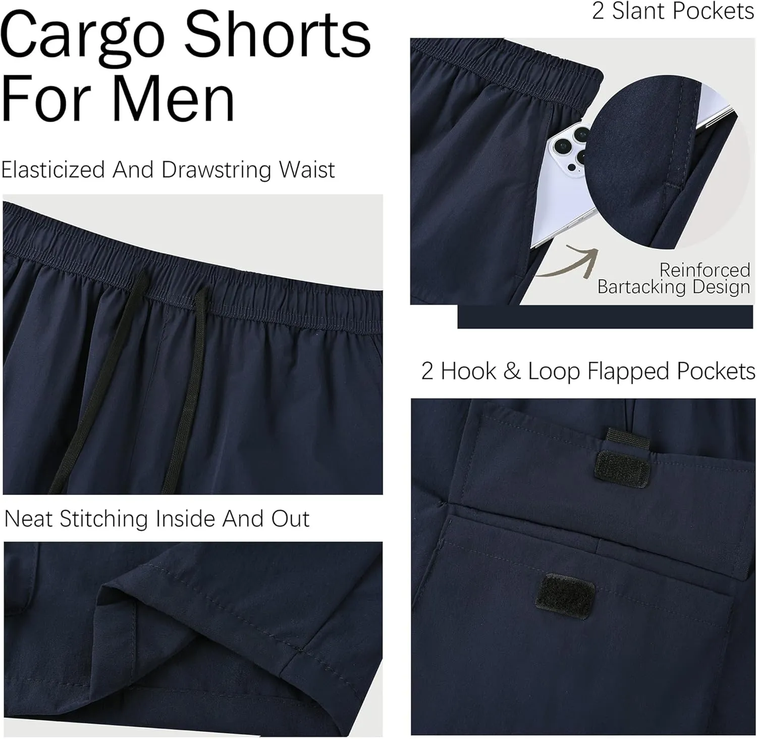 Men’s Cargo Shorts Loose-Fit Summer Drawstring Quick Dry Stretch Athletic Hiking Running Workout Shorts with Pockets