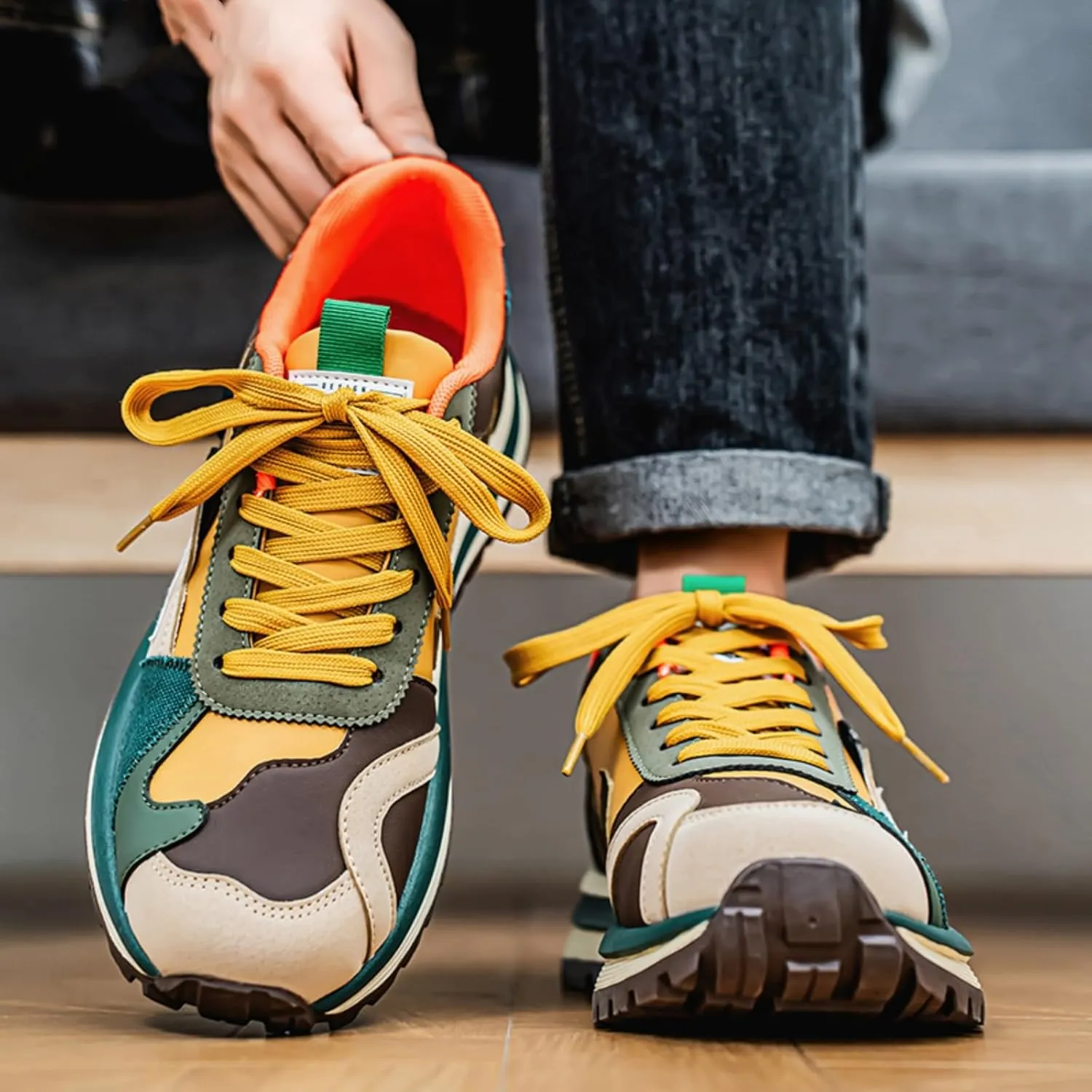 Men's Colorful, Trendy and Retro Canvas Platform Sneakers: Lace - up Casual Style, Suitable for Walking, Tennis and Running