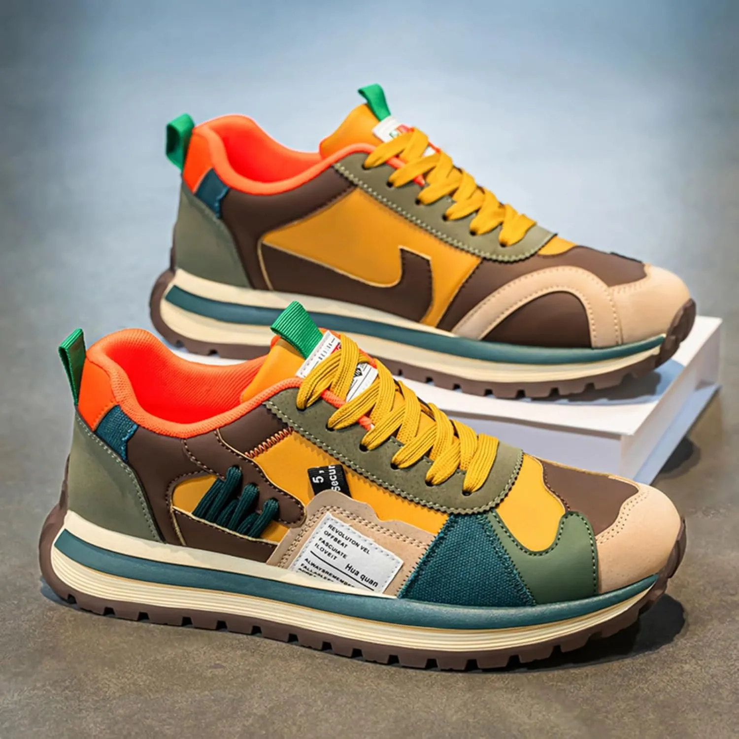 Men's Colorful, Trendy and Retro Canvas Platform Sneakers: Lace - up Casual Style, Suitable for Walking, Tennis and Running