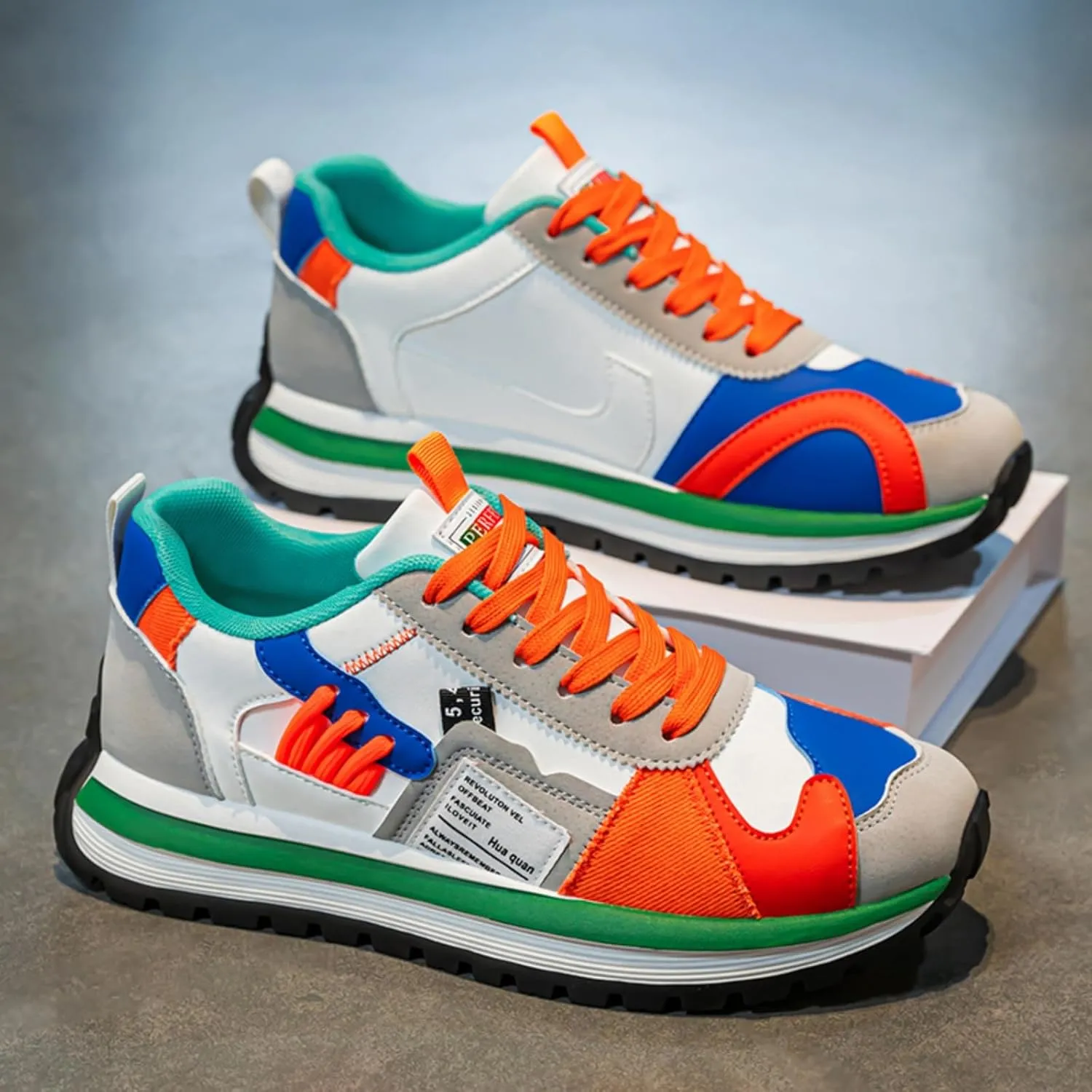 Men's Colorful, Trendy and Retro Canvas Platform Sneakers: Lace - up Casual Style, Suitable for Walking, Tennis and Running
