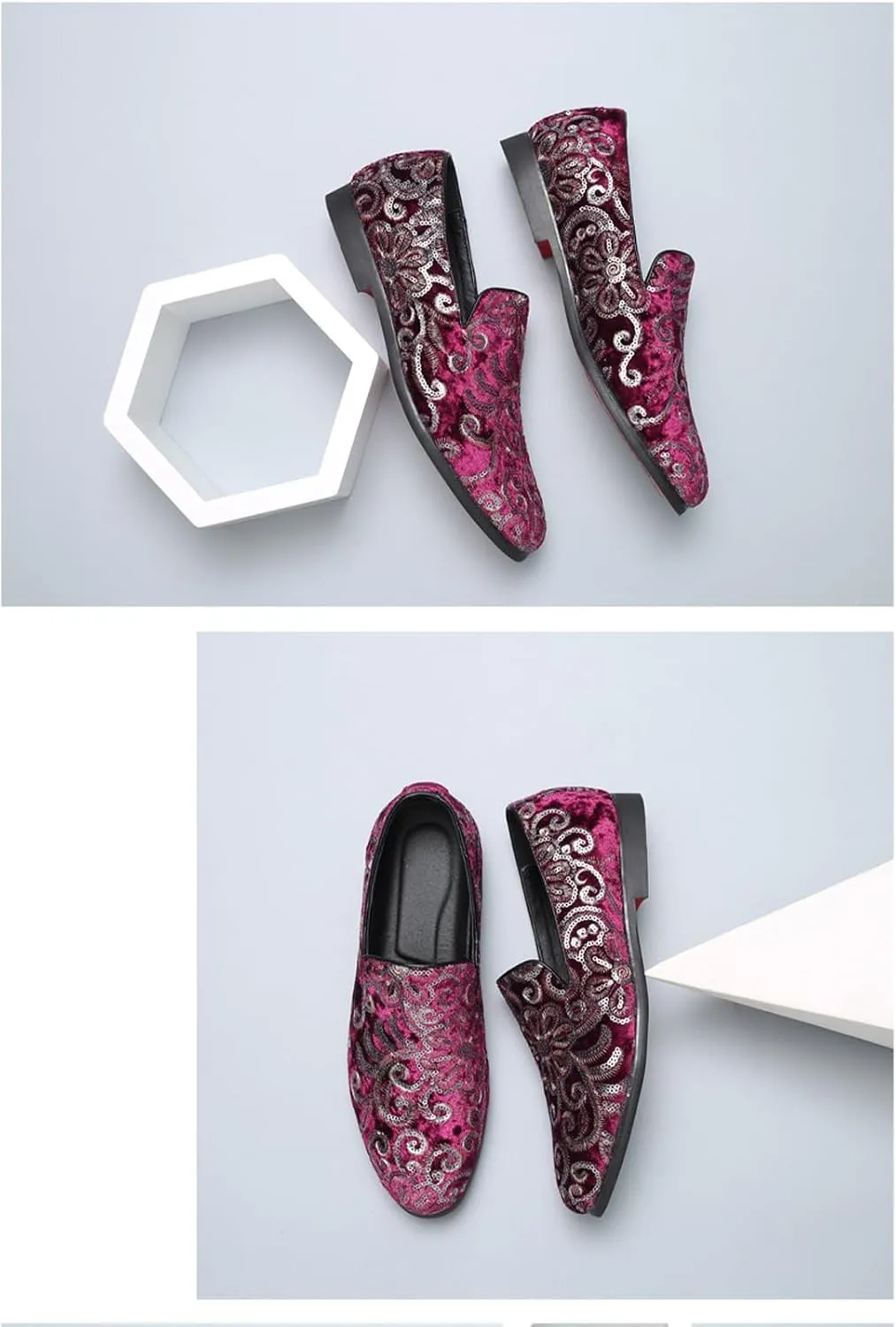 Mens Fashion Embroidered Sequins Dress Loafers Luxury Slip-on Velvet Smoking Slippers Plus Size Party Dancing Wedding Business Shoes
