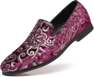 Mens Fashion Embroidered Sequins Dress Loafers Luxury Slip-on Velvet Smoking Slippers Plus Size Party Dancing Wedding Business Shoes