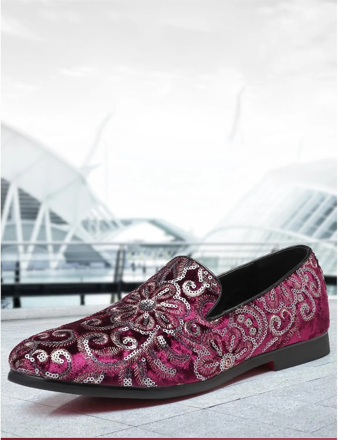 Mens Fashion Embroidered Sequins Dress Loafers Luxury Slip-on Velvet Smoking Slippers Plus Size Party Dancing Wedding Business Shoes