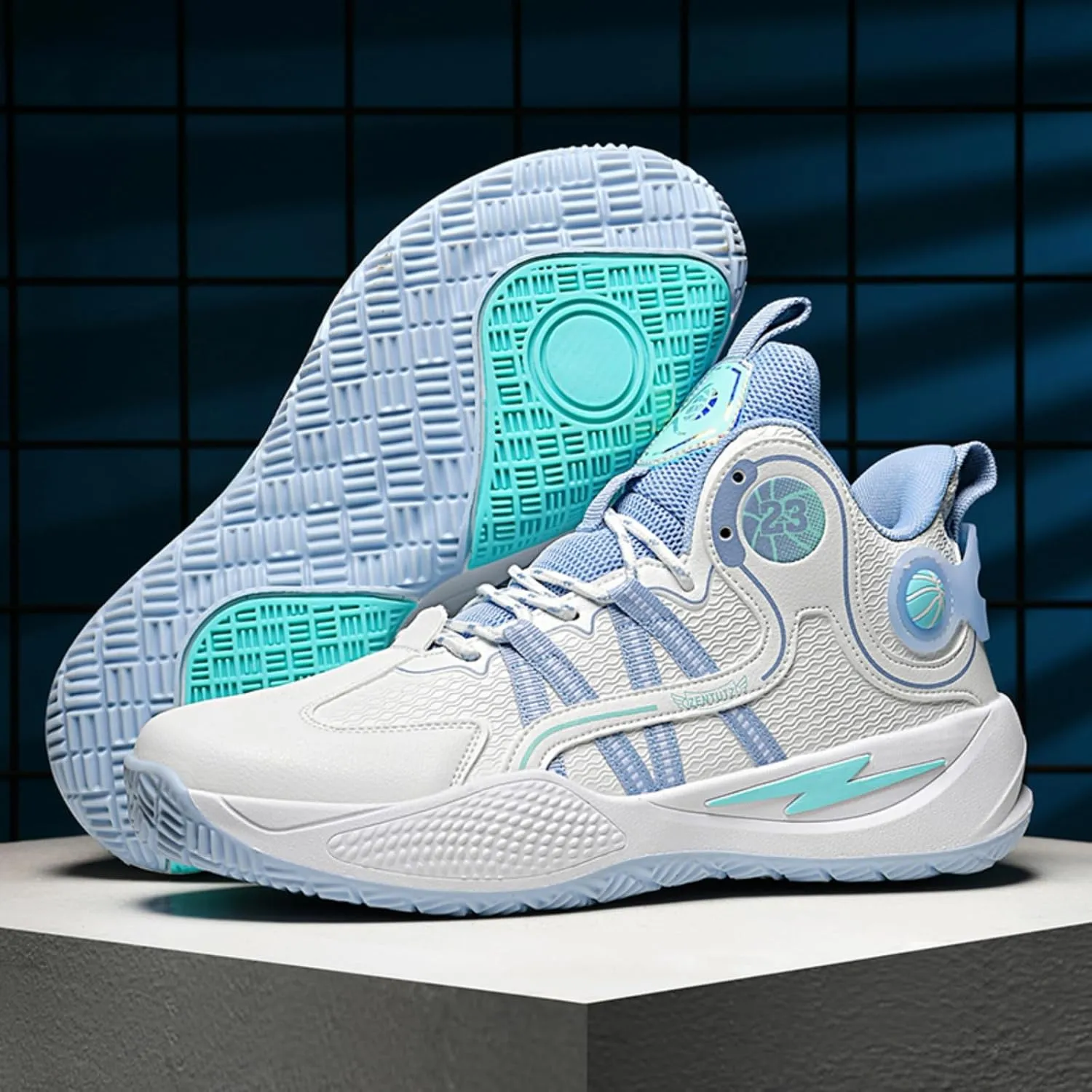 Men's Fashion High Top Lace Up Basketballs Shoes Lightweight Breathable Non-Slip Tennis Sneakers Classic Sports Walking Shoes