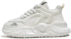 Men's Fashion Leather Lace Up Platform Sneakers Classic Round Toe Non-Slip Chunky Sport Shoes Tennis Driving Walking Shoes