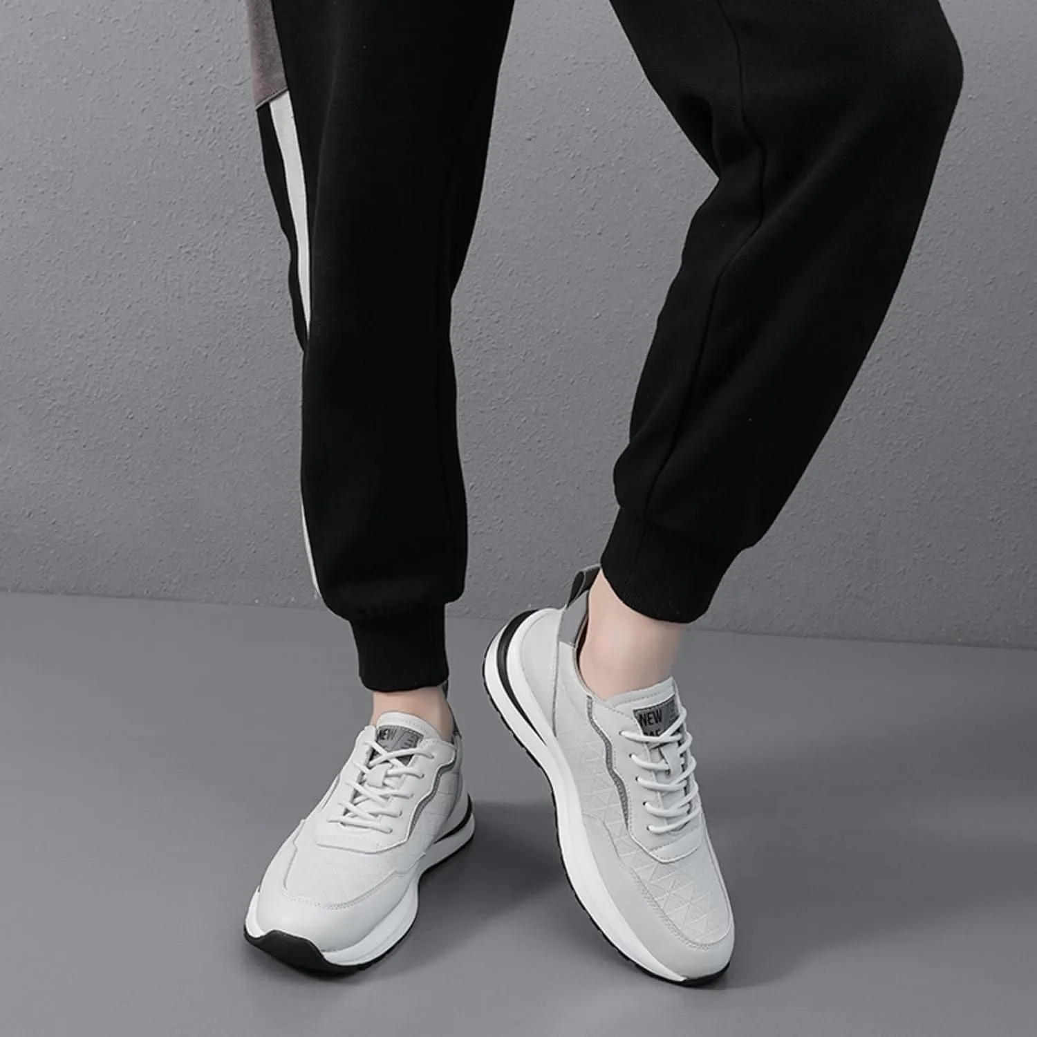 Men's Genuine Cowhide Leather lace - up Shoes, mesh Breathable Sports Sneakers. Ideal for Walking, Hiking and Daily Casual wear.