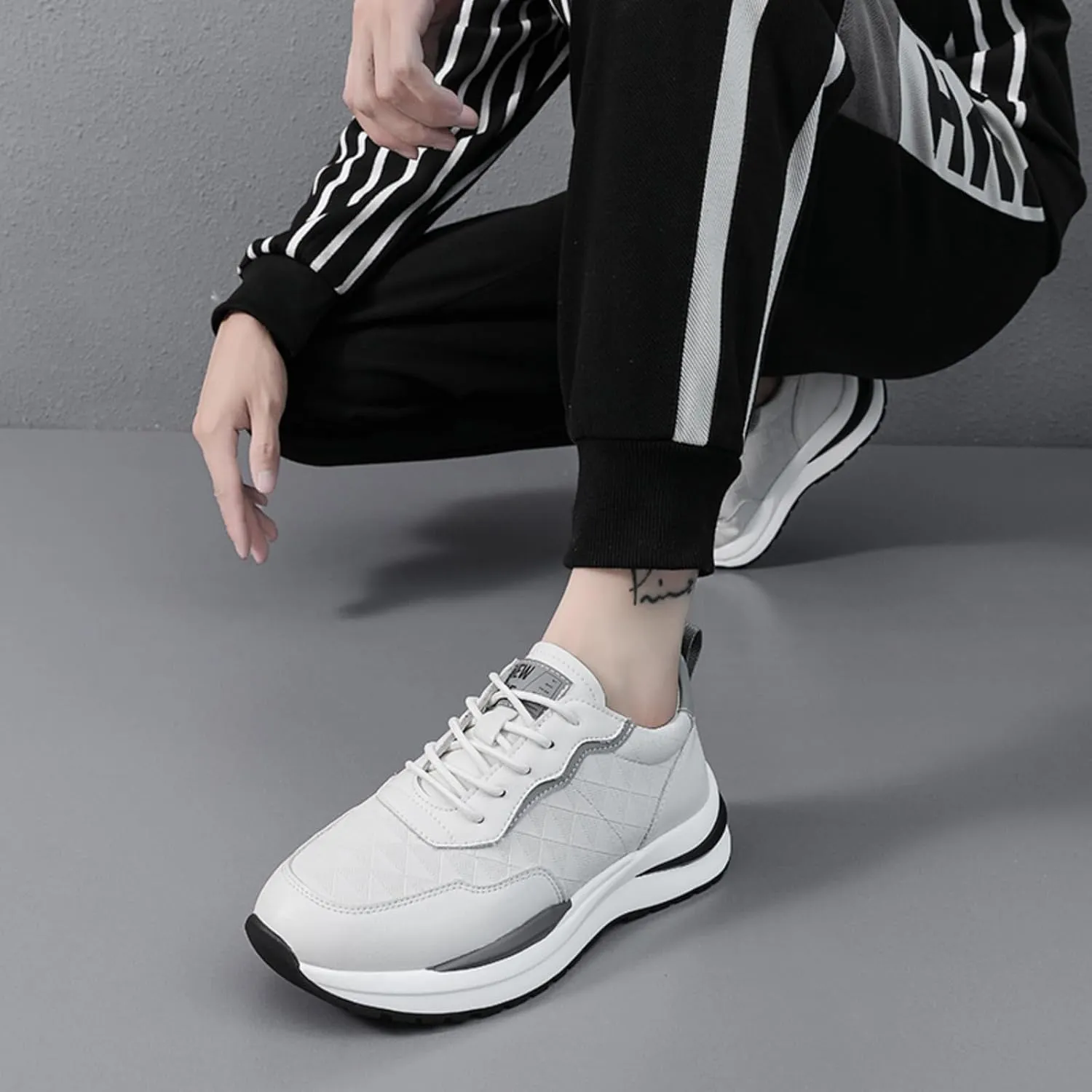 Men's Genuine Cowhide Leather lace - up Shoes, mesh Breathable Sports Sneakers. Ideal for Walking, Hiking and Daily Casual wear.