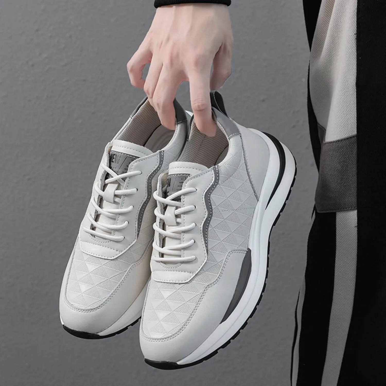Men's Genuine Cowhide Leather lace - up Shoes, mesh Breathable Sports Sneakers. Ideal for Walking, Hiking and Daily Casual wear.