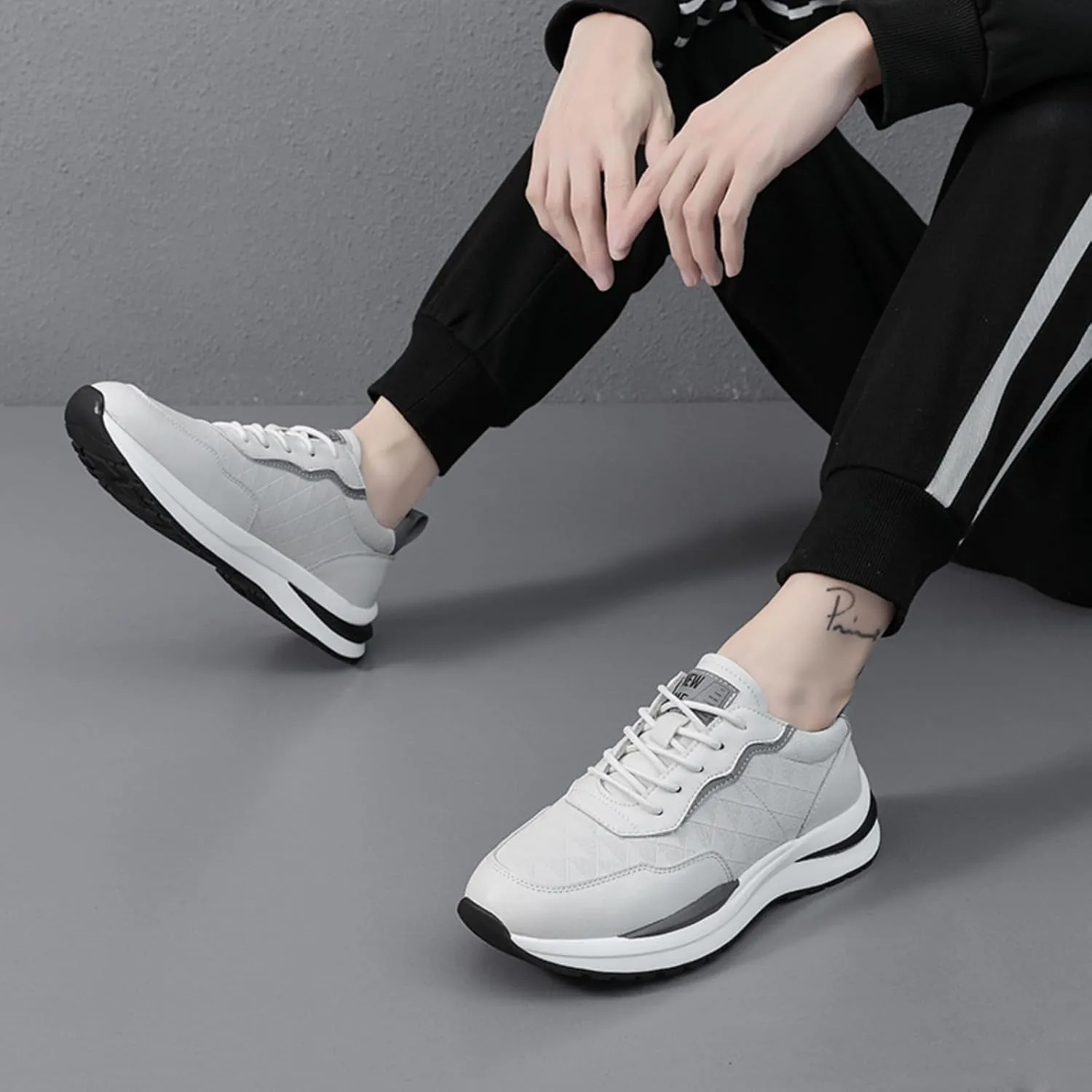 Men's Genuine Cowhide Leather lace - up Shoes, mesh Breathable Sports Sneakers. Ideal for Walking, Hiking and Daily Casual wear.