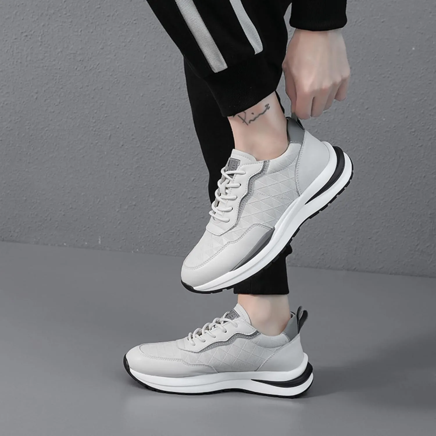 Men's Genuine Cowhide Leather lace - up Shoes, mesh Breathable Sports Sneakers. Ideal for Walking, Hiking and Daily Casual wear.