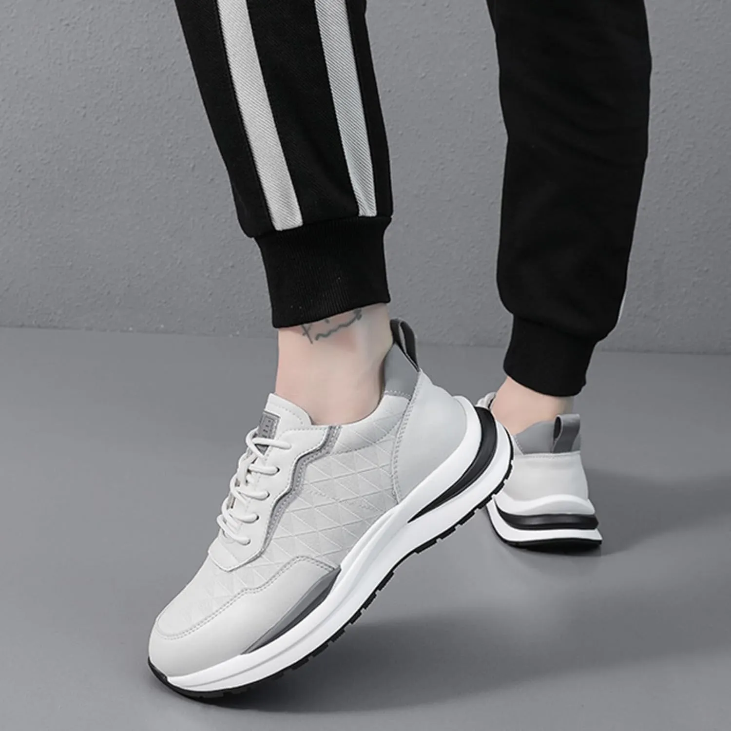 Men's Genuine Cowhide Leather lace - up Shoes, mesh Breathable Sports Sneakers. Ideal for Walking, Hiking and Daily Casual wear.
