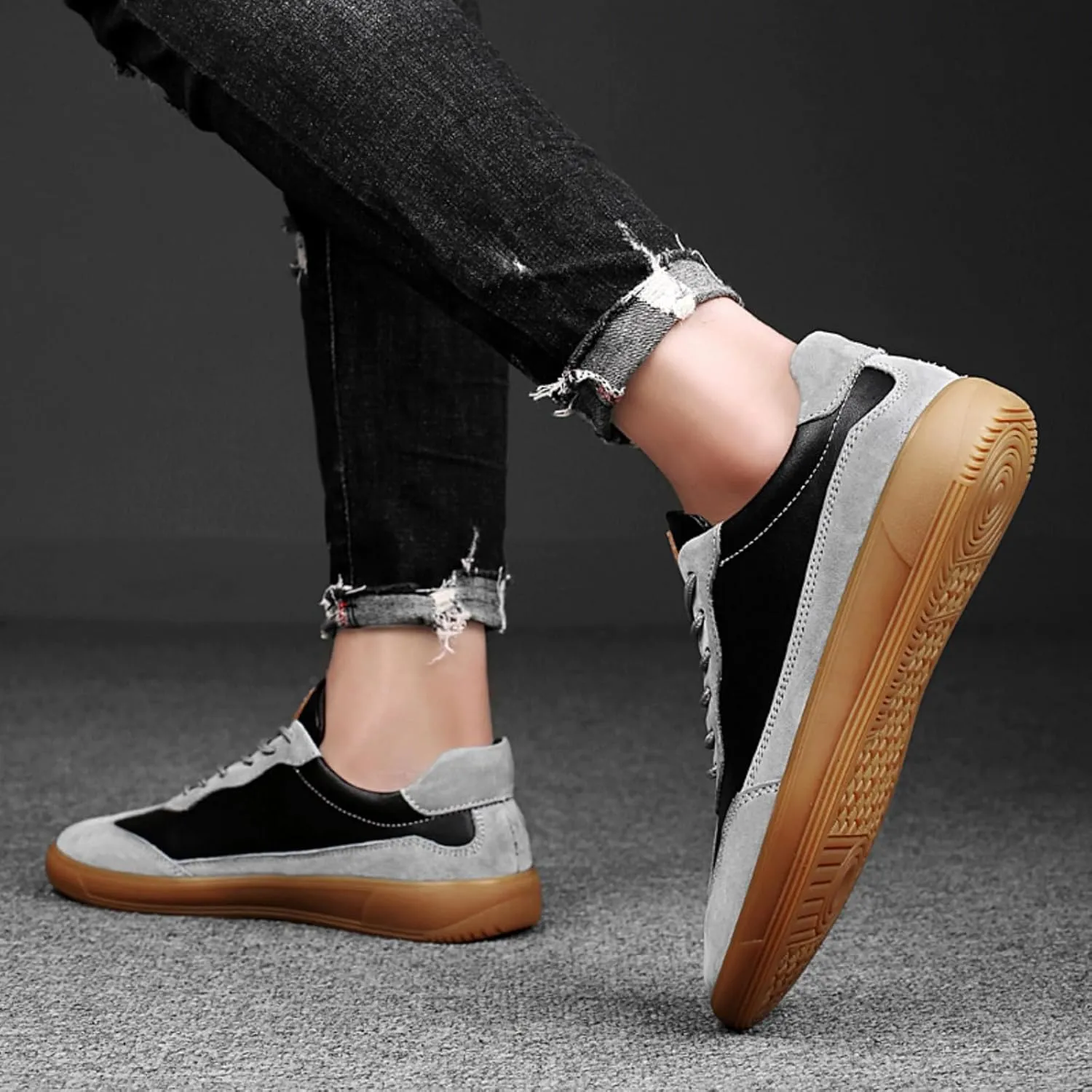 Men's Genuine Cowhide Leather Lace - up Sneakers. Available in Larger Sizes. Ideal for Walking, Hiking and Daily Casual Wear, Comfortable and Durable.