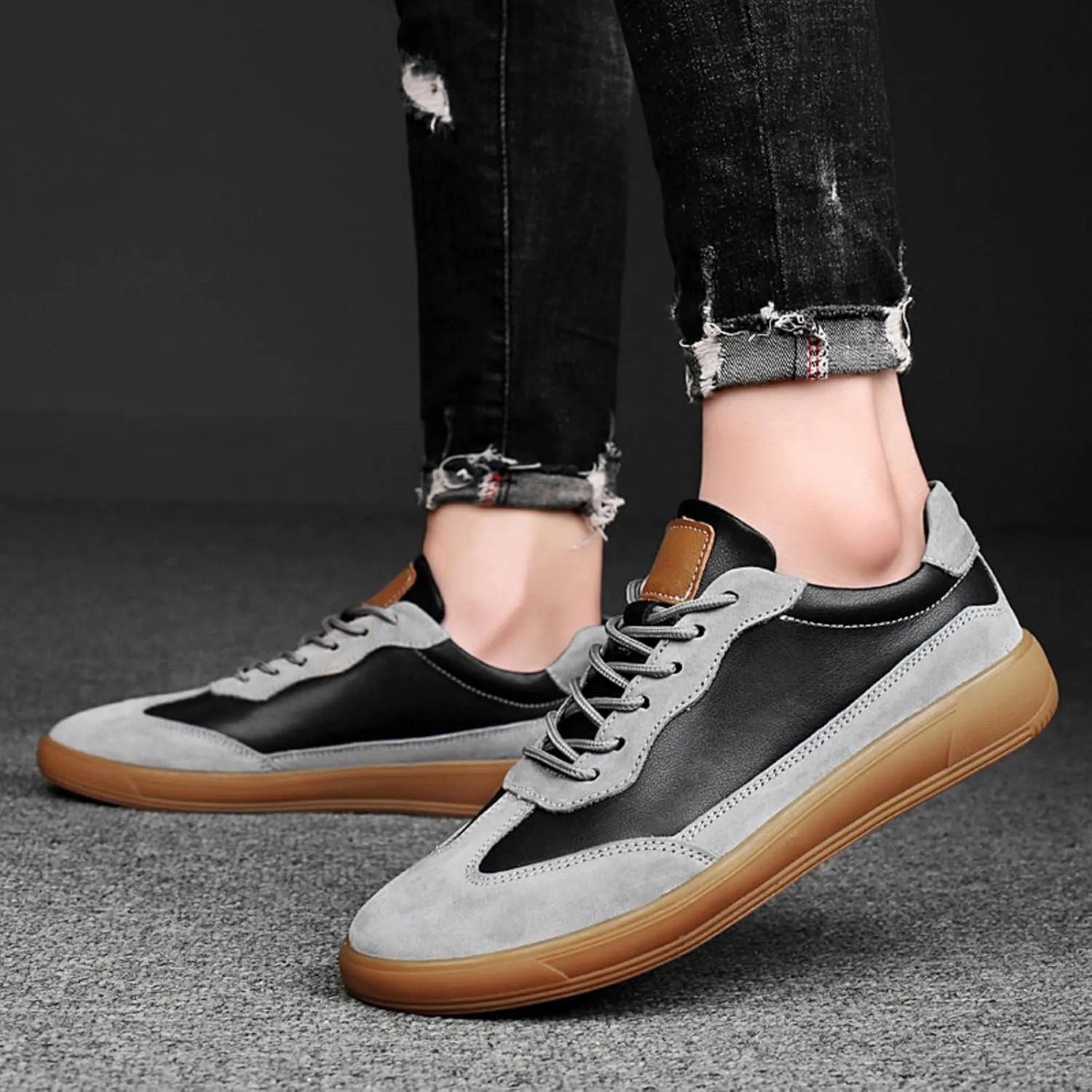 Men's Genuine Cowhide Leather Lace - up Sneakers. Available in Larger Sizes. Ideal for Walking, Hiking and Daily Casual Wear, Comfortable and Durable.