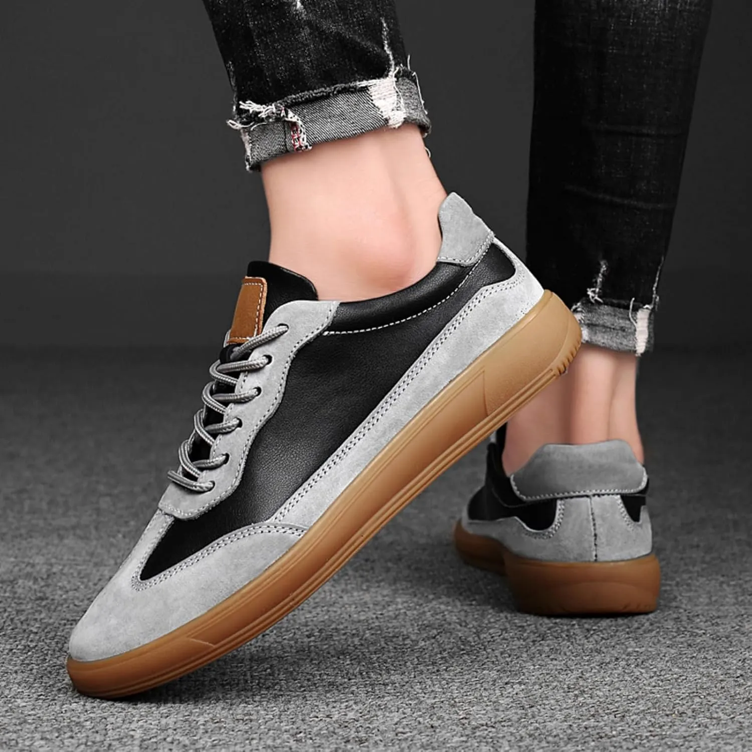Men's Genuine Cowhide Leather Lace - up Sneakers. Available in Larger Sizes. Ideal for Walking, Hiking and Daily Casual Wear, Comfortable and Durable.
