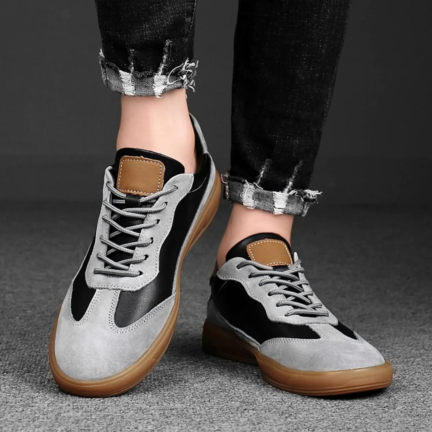 Men's Genuine Cowhide Leather Lace - up Sneakers. Available in Larger Sizes. Ideal for Walking, Hiking and Daily Casual Wear, Comfortable and Durable.