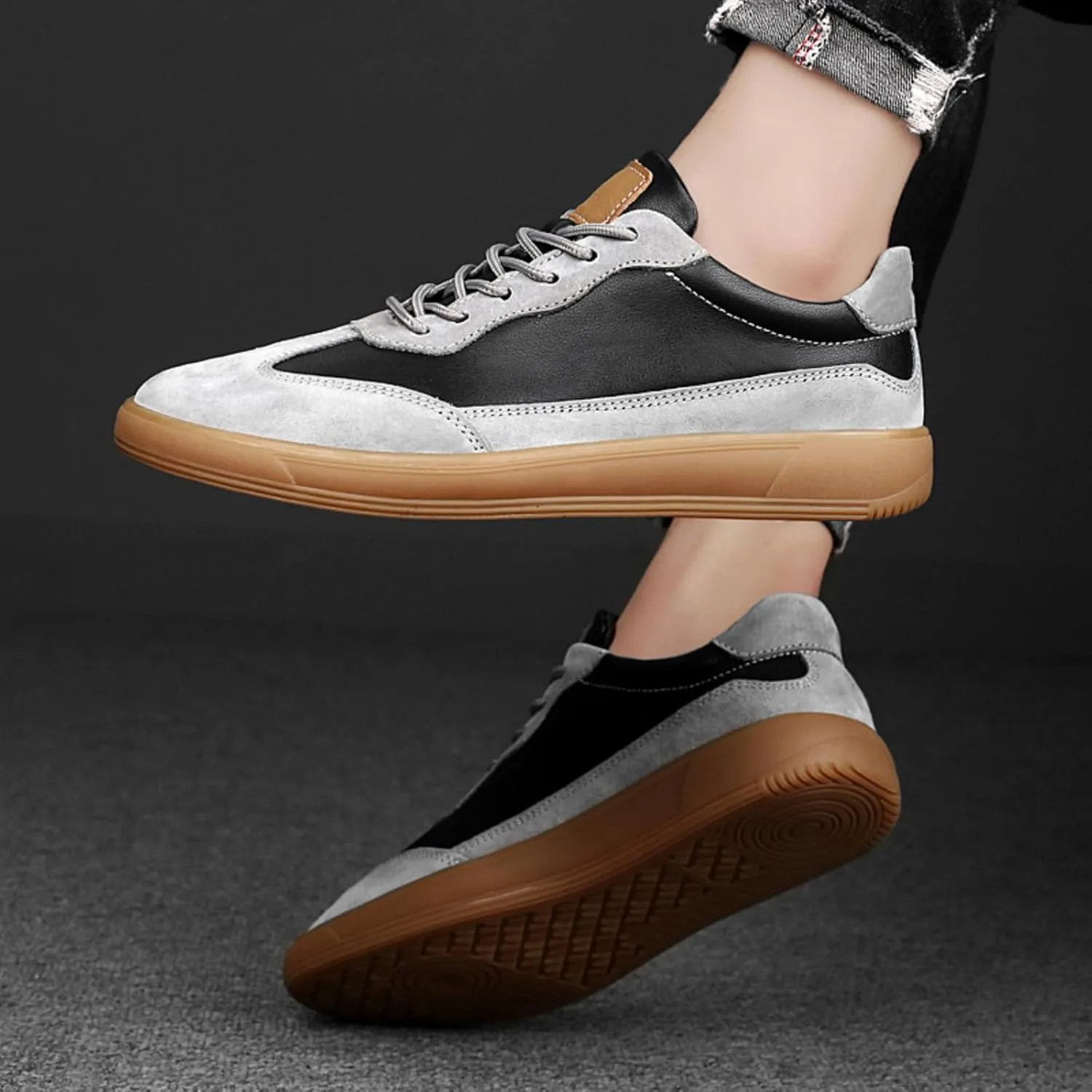 Men's Genuine Cowhide Leather Lace - up Sneakers. Available in Larger Sizes. Ideal for Walking, Hiking and Daily Casual Wear, Comfortable and Durable.