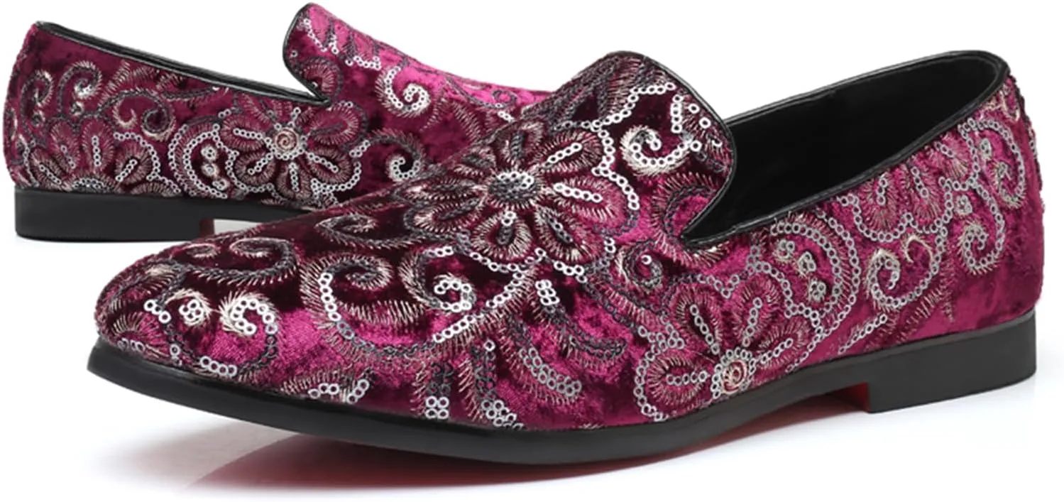 Men's Glitter Oxford Shoes Fashion Sequins Embroidered Slip-On Prom Loafers Shoes Wedding Business Party Dress Shoes