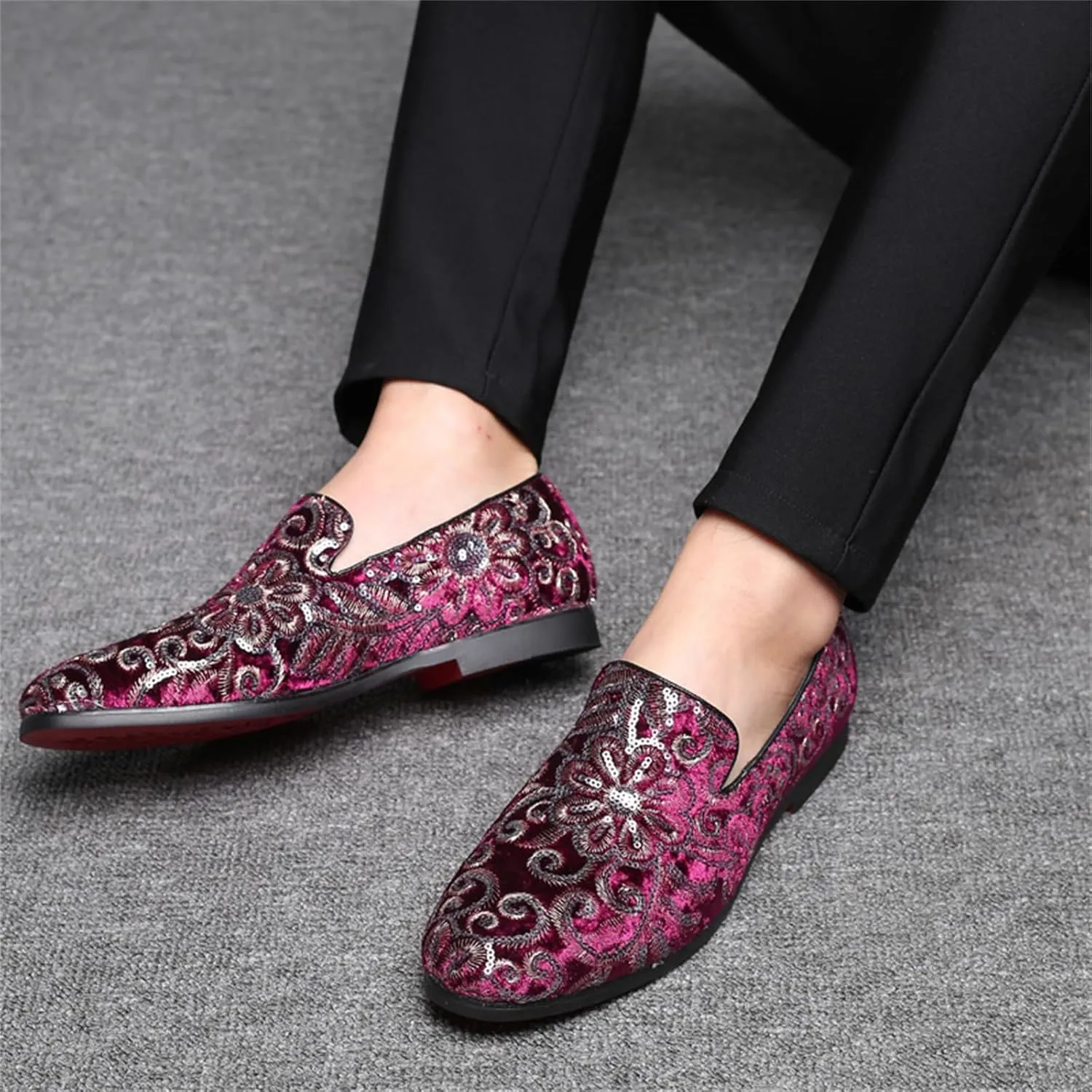 Men's Glitter Oxford Shoes Fashion Sequins Embroidered Slip-On Prom Loafers Shoes Wedding Business Party Dress Shoes