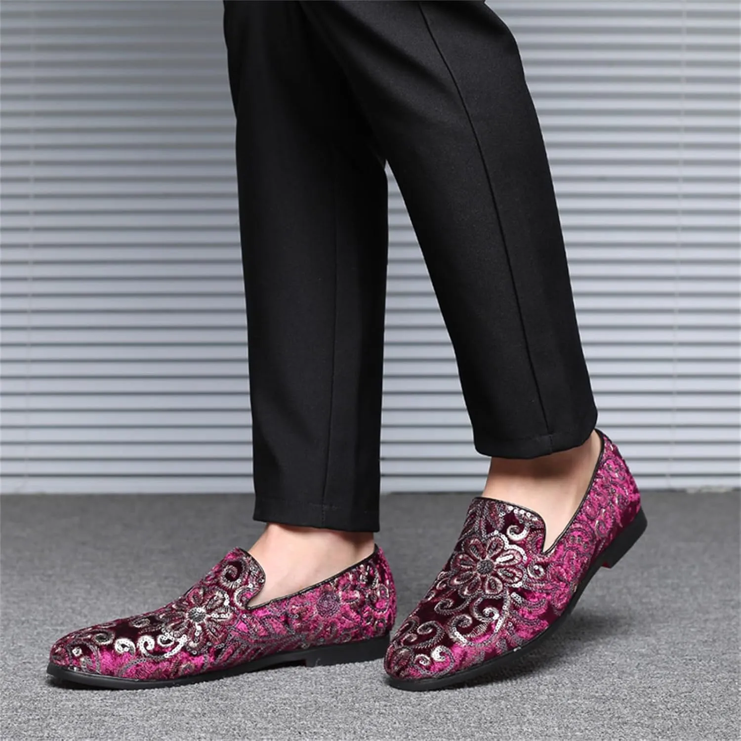 Men's Glitter Oxford Shoes Fashion Sequins Embroidered Slip-On Prom Loafers Shoes Wedding Business Party Dress Shoes