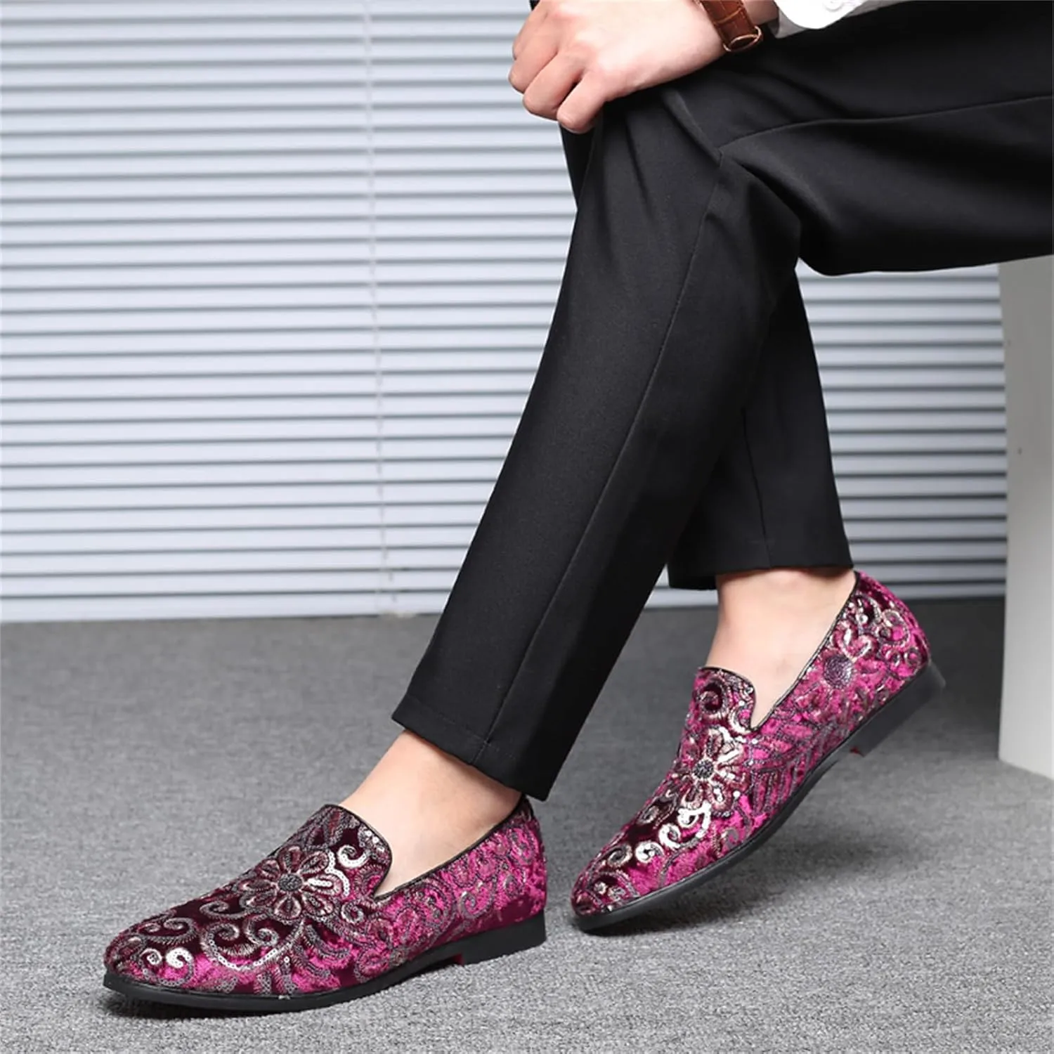 Men's Glitter Oxford Shoes Fashion Sequins Embroidered Slip-On Prom Loafers Shoes Wedding Business Party Dress Shoes