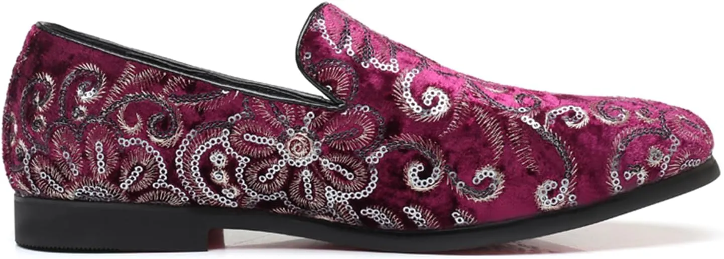 Men's Glitter Oxford Shoes Fashion Sequins Embroidered Slip-On Prom Loafers Shoes Wedding Business Party Dress Shoes