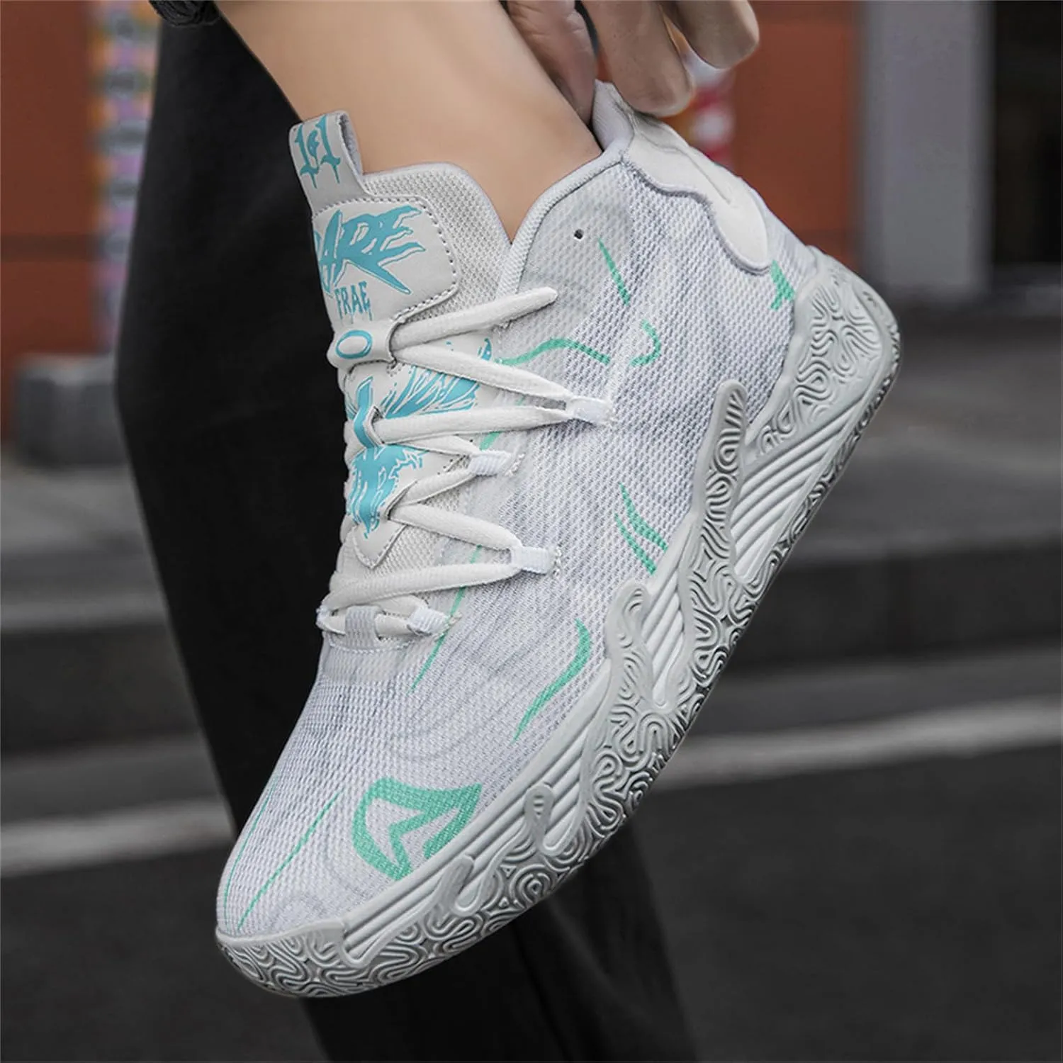 Men's Lace Up High Top Basketball Shoes Chinese Style Breathable Non Slip Outdoor Sneakers Cushioning Workout Shoes for Fitness Training Athletic