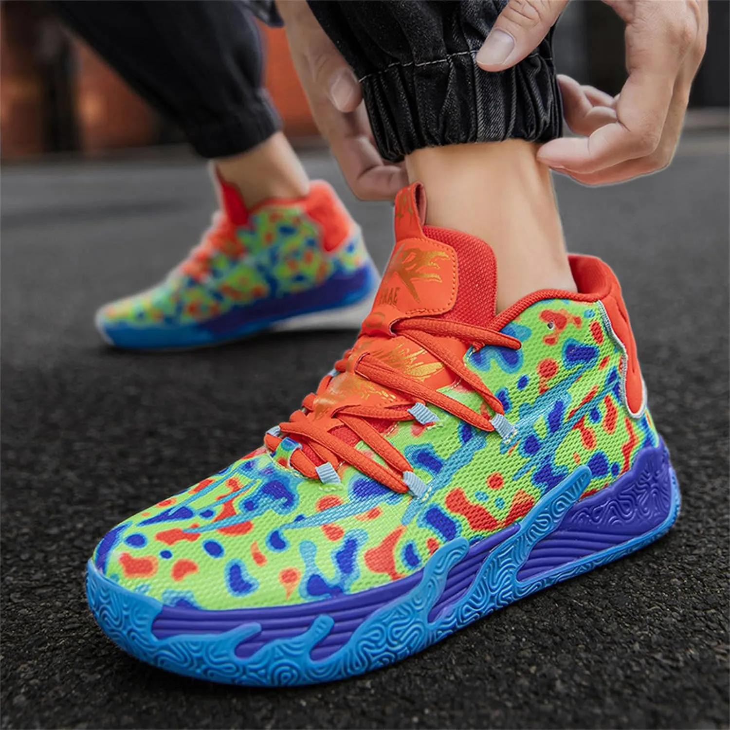 Men's Lace Up High Top Basketball Shoes Chinese Style Breathable Non Slip Outdoor Sneakers Cushioning Workout Shoes for Fitness Training Athletic