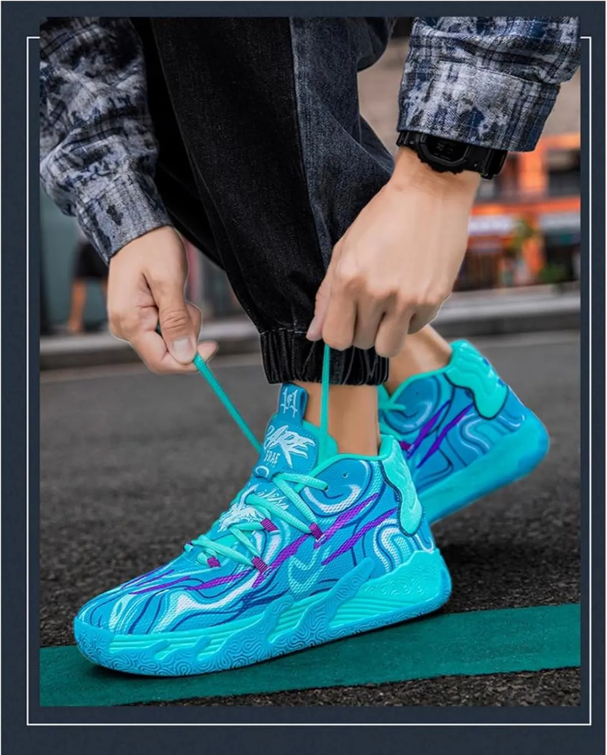Men's Lace Up High Top Basketball Shoes Chinese Style Breathable Non Slip Outdoor Sneakers Cushioning Workout Shoes for Fitness Training Athletic