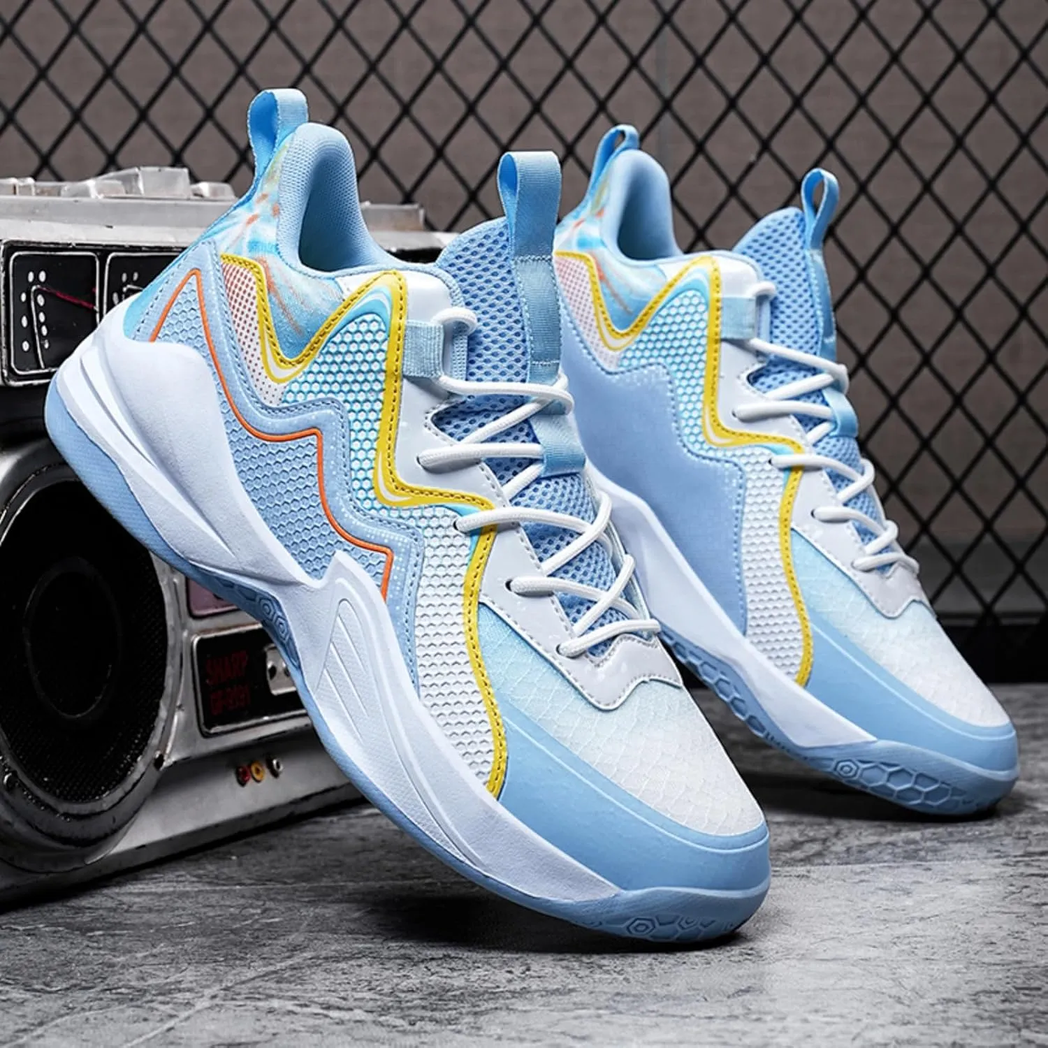 Mens Lace Up High Top Basketball Shoes Fashion Breathable Non Slip Sport Sneakers for Walking Running Tennis Volleyball