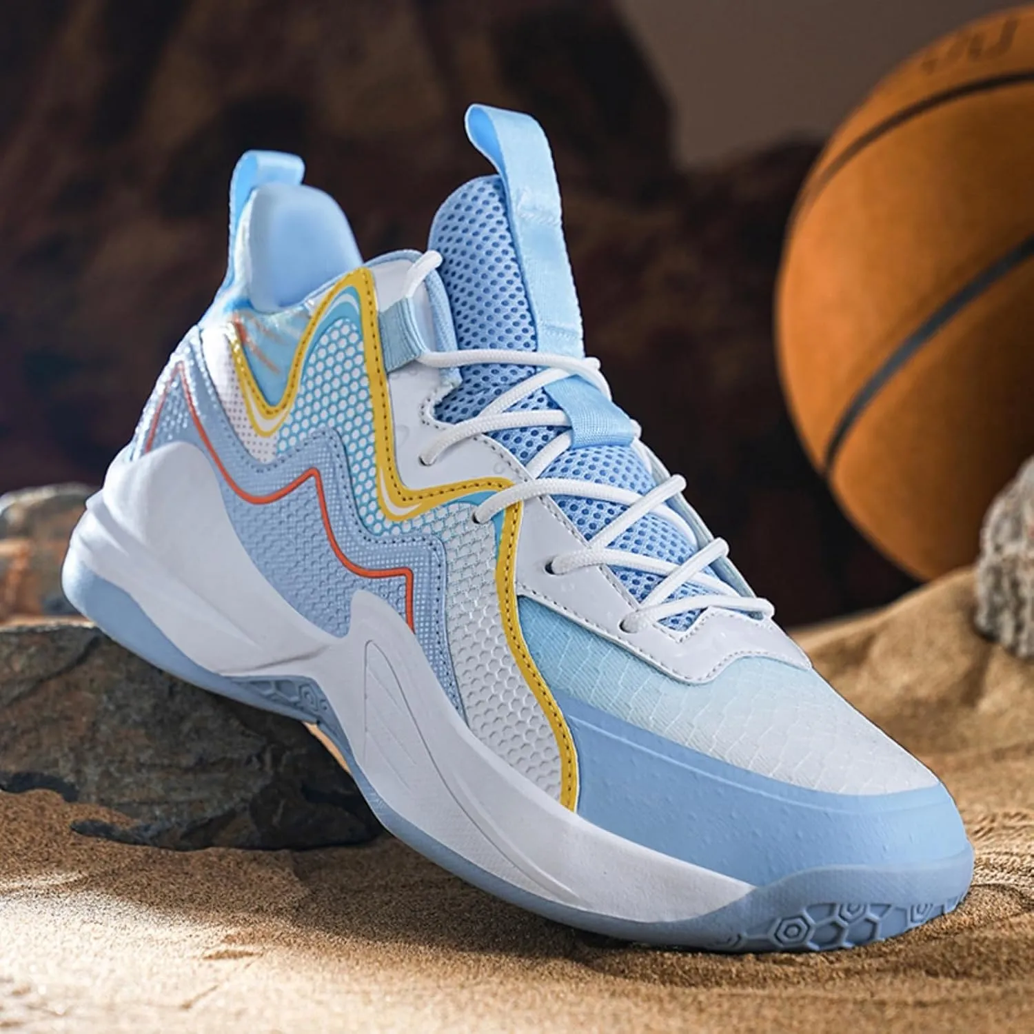 Mens Lace Up High Top Basketball Shoes Fashion Breathable Non Slip Sport Sneakers for Walking Running Tennis Volleyball