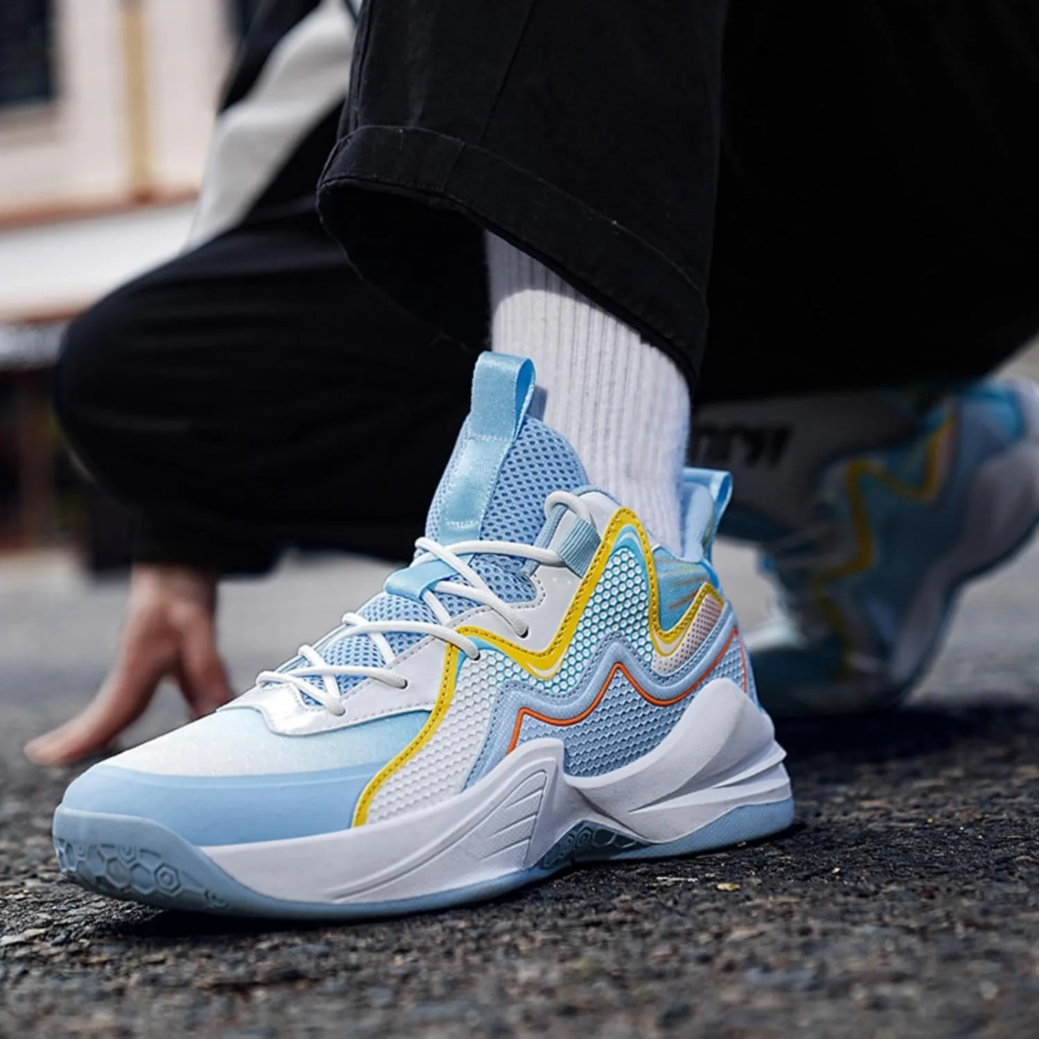 Mens Lace Up High Top Basketball Shoes Fashion Breathable Non Slip Sport Sneakers for Walking Running Tennis Volleyball