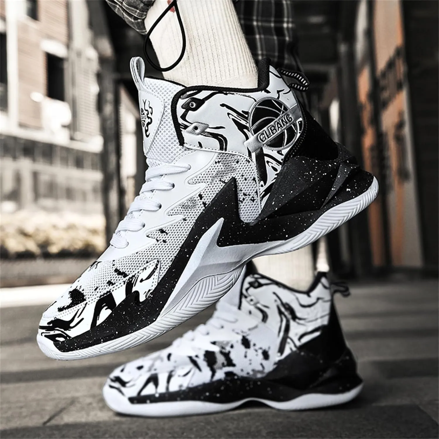 Men's Lace Up High Top Fashion Basketball Shoes with Arch Support Lightweight Non-Slip Running Tennis Sneakers Classic Chinese Trend Sports Shoes
