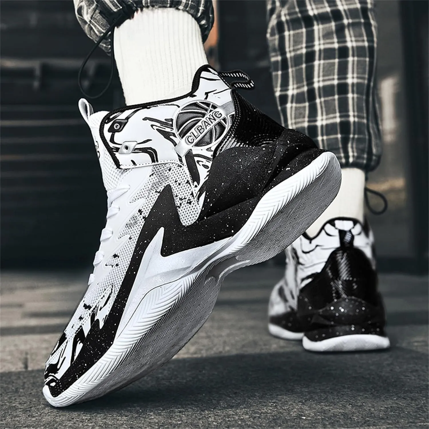 Men's Lace Up High Top Fashion Basketball Shoes with Arch Support Lightweight Non-Slip Running Tennis Sneakers Classic Chinese Trend Sports Shoes