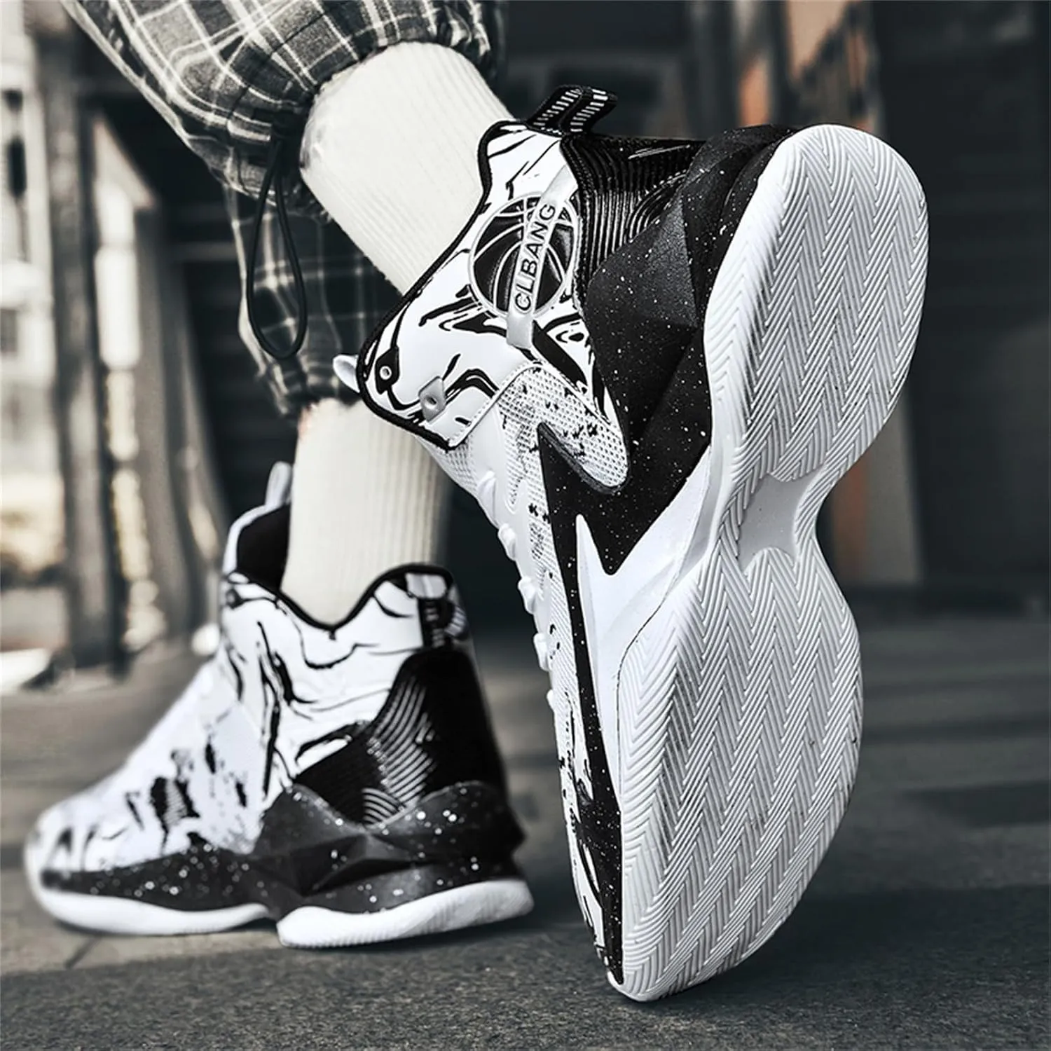 Men's Lace Up High Top Fashion Basketball Shoes with Arch Support Lightweight Non-Slip Running Tennis Sneakers Classic Chinese Trend Sports Shoes