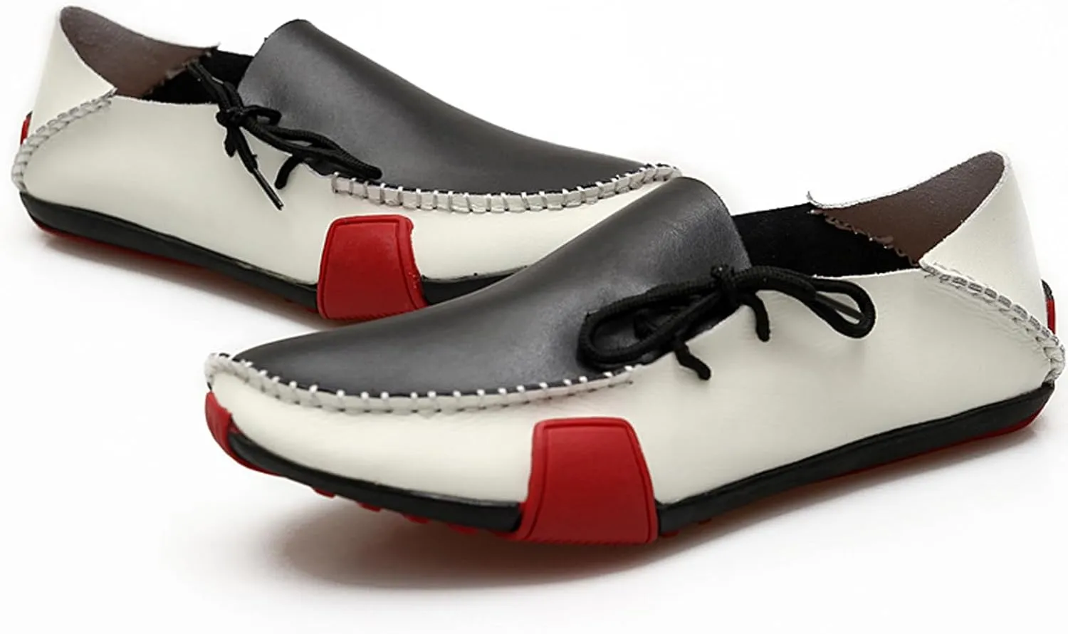 Men's Leather Flat Casual Driving Loafers with Side Laces Comfort Classic Round Toe Non-Slip Business Moccasin Walking Boat Shoes for Work Outdoor