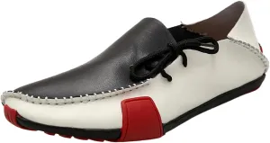 Men's Leather Flat Casual Driving Loafers with Side Laces Comfort Classic Round Toe Non-Slip Business Moccasin Walking Boat Shoes for Work Outdoor