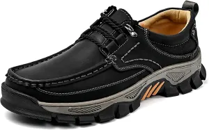 Men's Leather Waterproof Platform Hiking Shoes Retro Comfortable Arch Support Lace Up Casual Sneakers Outdoor Anti-Slip Trailing Camping Walking Shoes