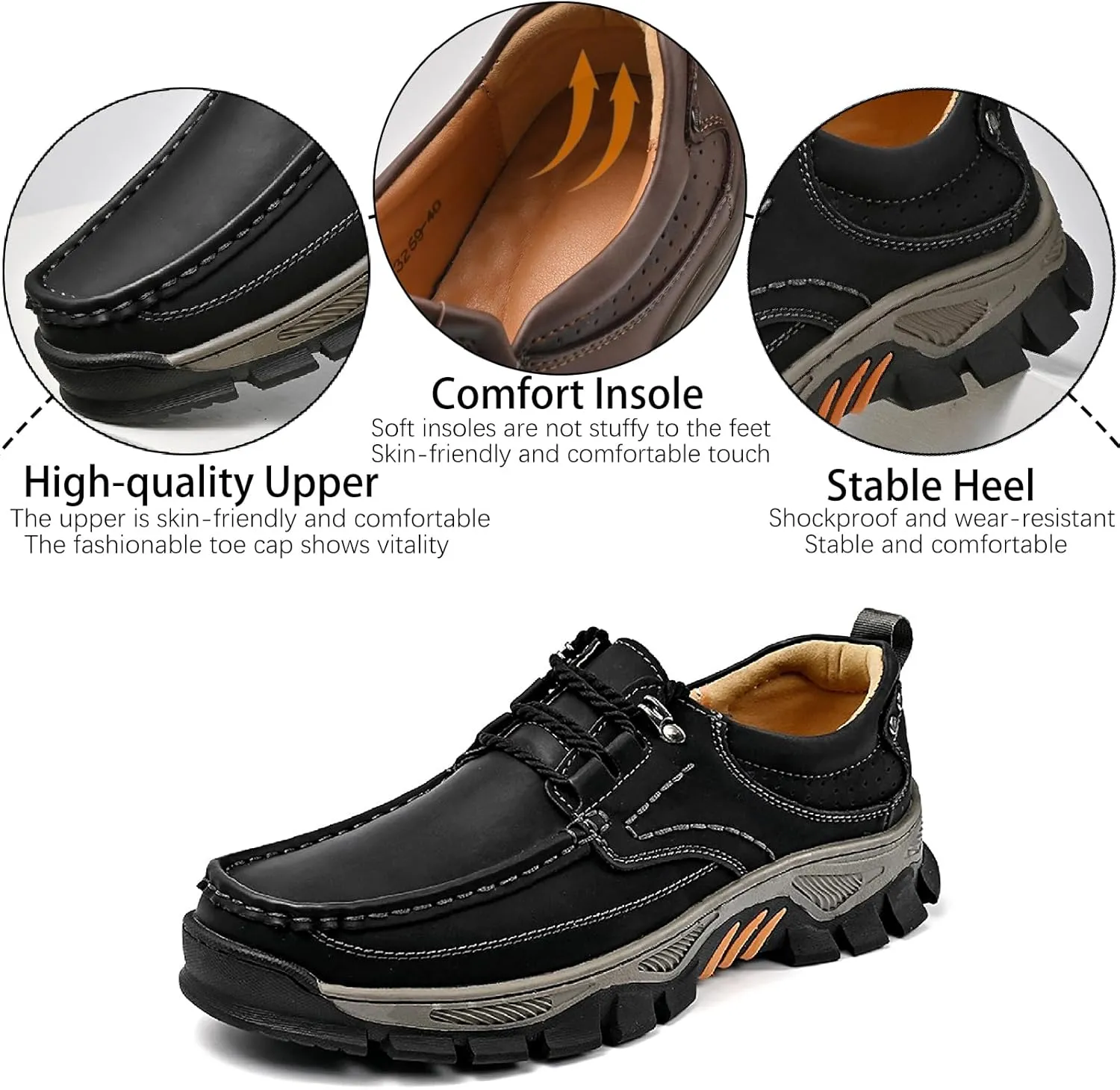 Men's Leather Waterproof Platform Hiking Shoes Retro Comfortable Arch Support Lace Up Casual Sneakers Outdoor Anti-Slip Trailing Camping Walking Shoes