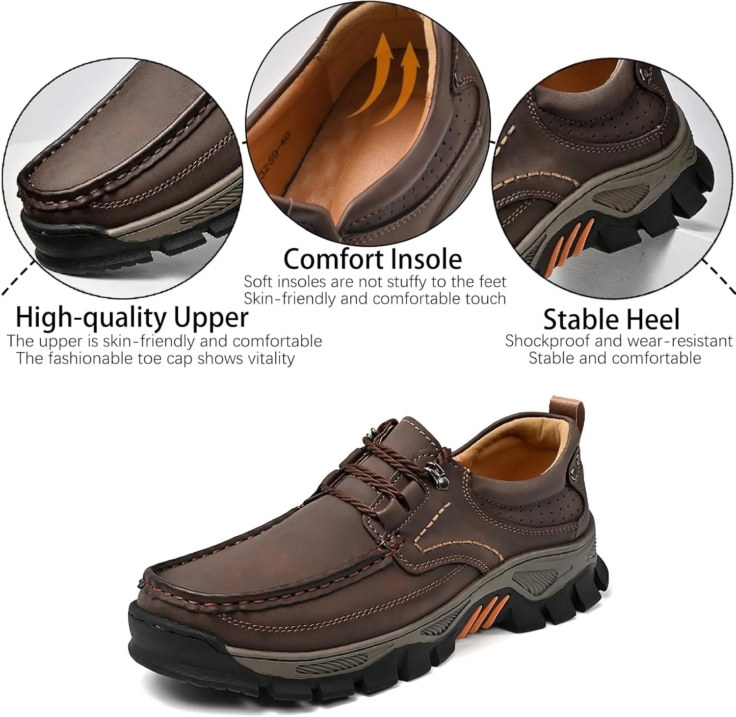 Men's Leather Waterproof Platform Hiking Shoes Retro Comfortable Arch Support Lace Up Casual Sneakers Outdoor Anti-Slip Trailing Camping Walking Shoes