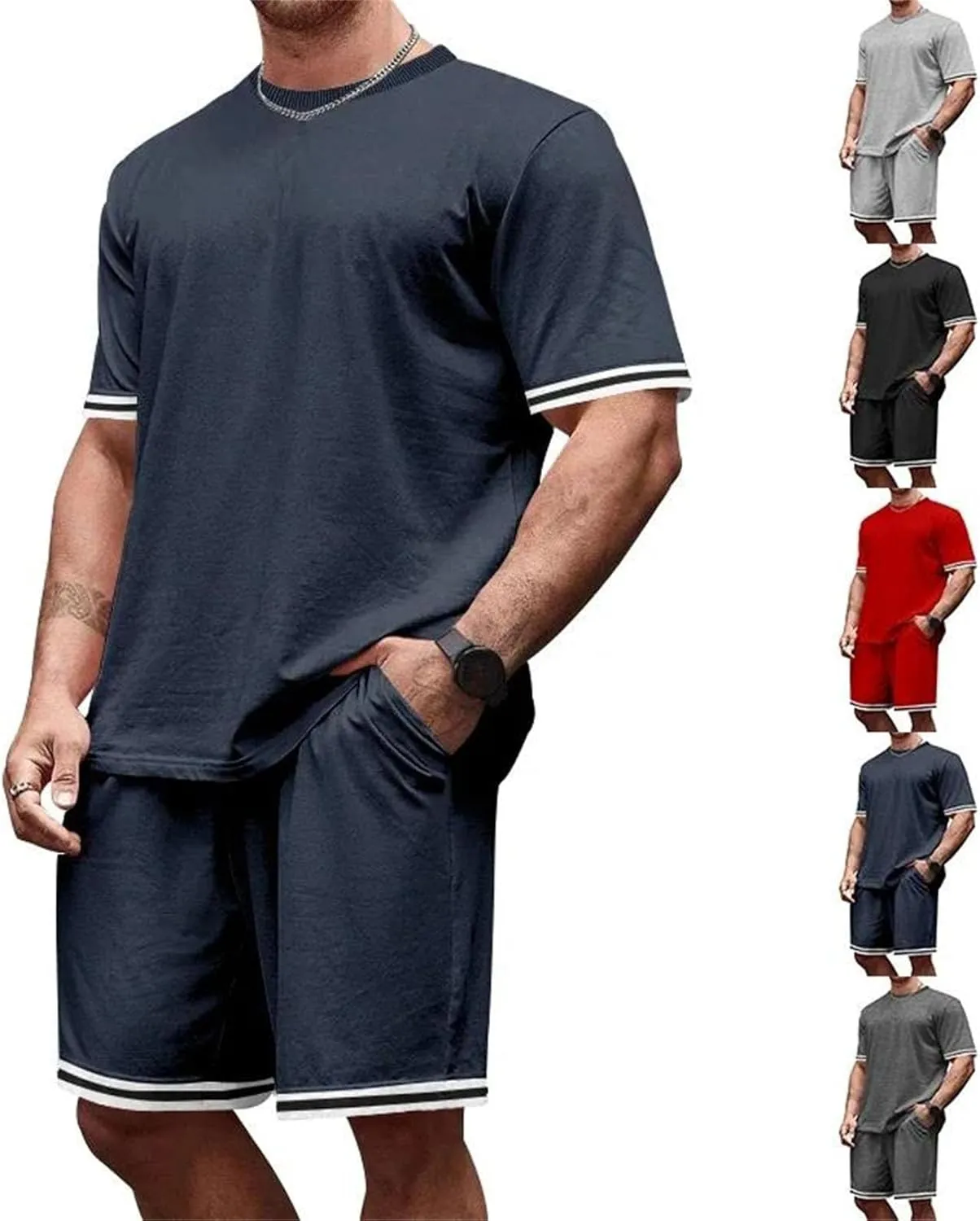 Men's Loose Casual Set, European Streetwear Short Sleeve & Shorts