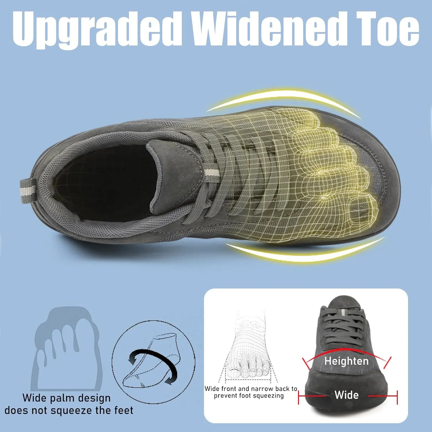 Men's Mesh Casual Sneakers Breathable Comfortable Splice Leather Lace Up Wide Toe Barefoot Shoes for Tennis Driving Walking Shoes