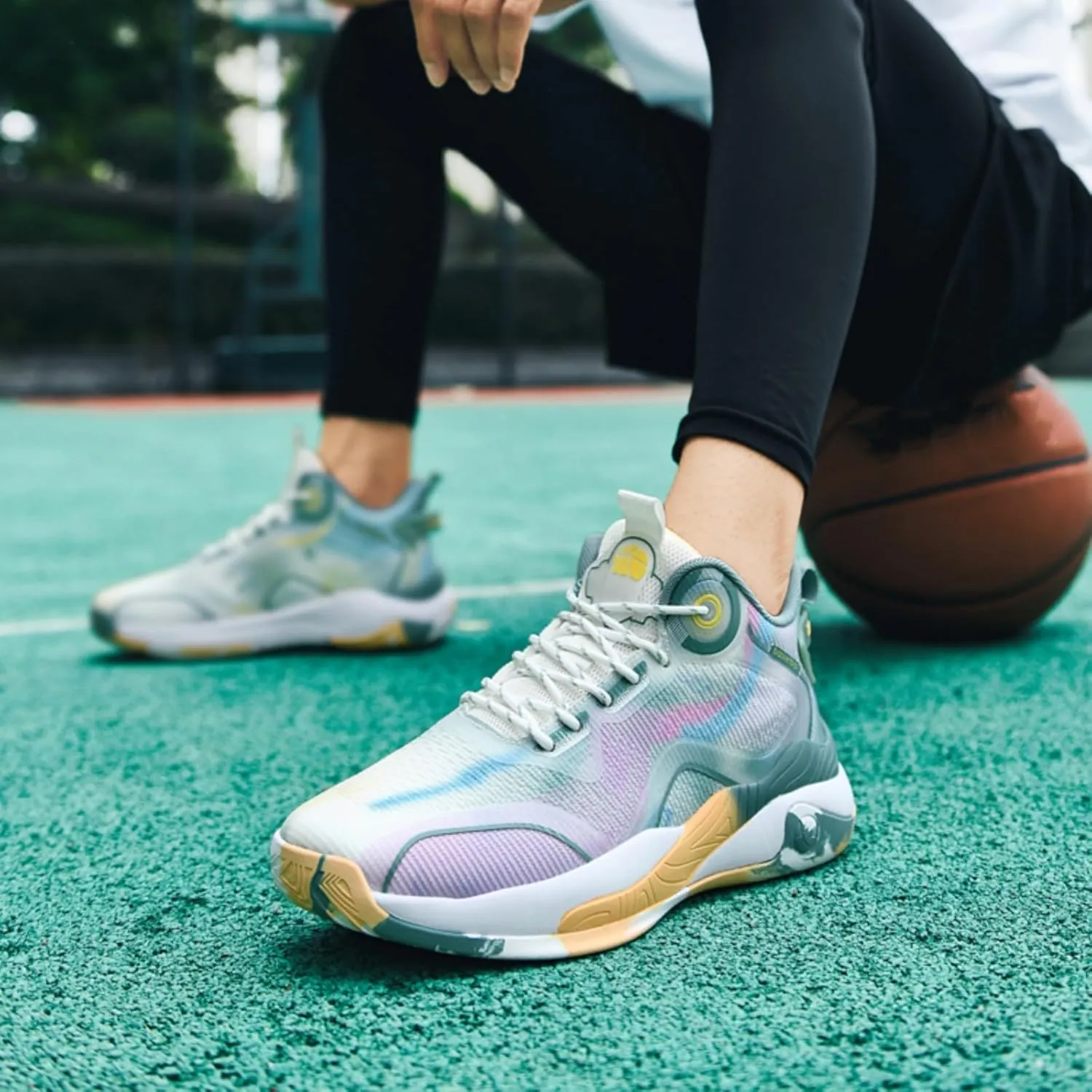 Mens Mid Top Breathable Mesh Lace Up Basketball Sport Shoes Fashion Classics Non Slip Chunky Sneakers for Walking Running Tennis Volleyball