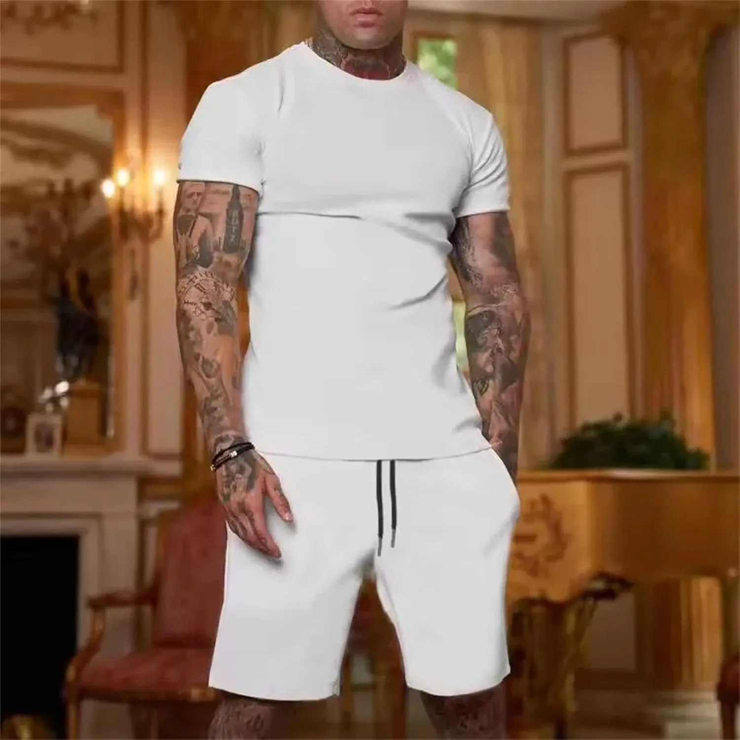 Men's Outdoor Sportswear Set, Breathable T-Shirt & Casual Shorts