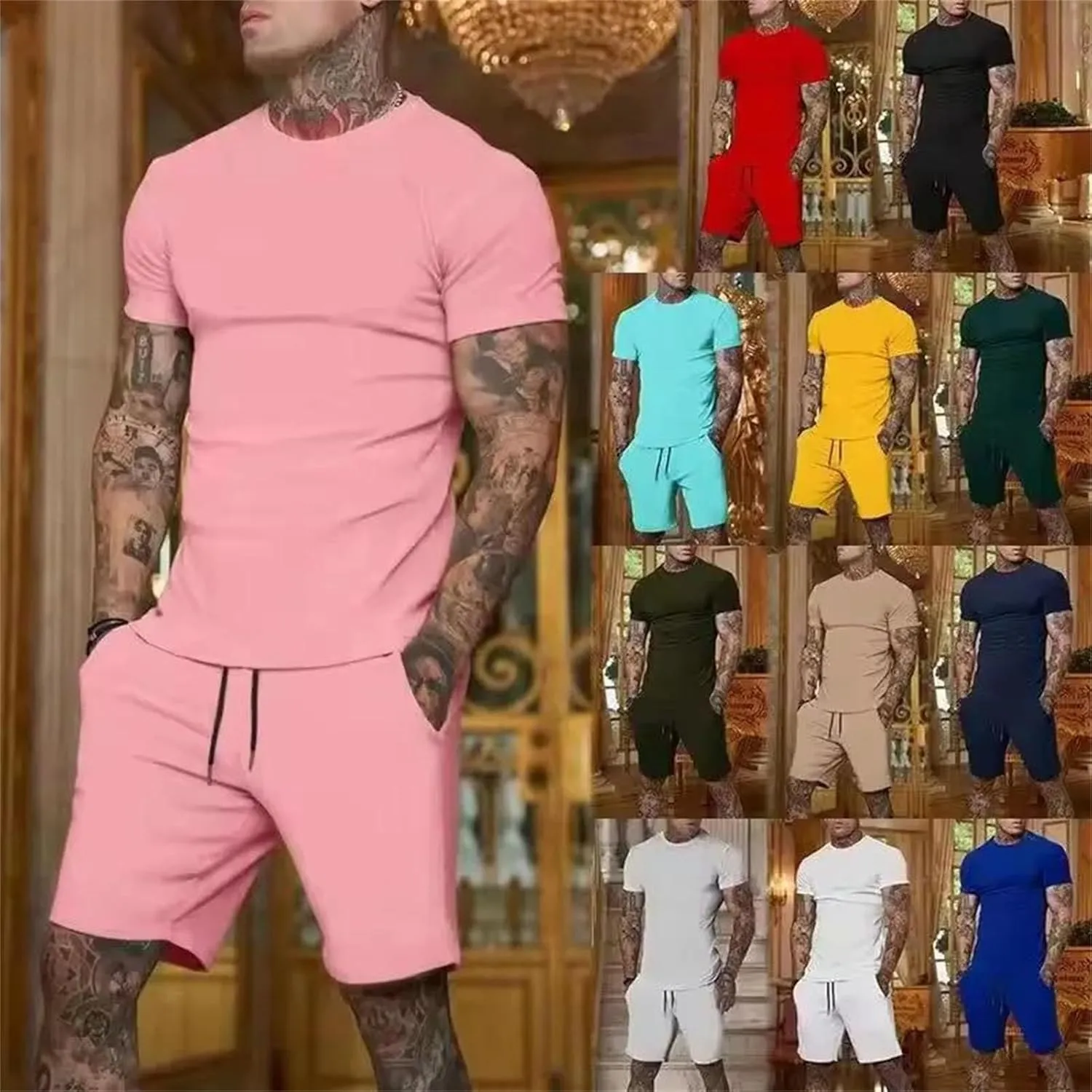 Men's Outdoor Sportswear Set, Breathable T-Shirt & Casual Shorts