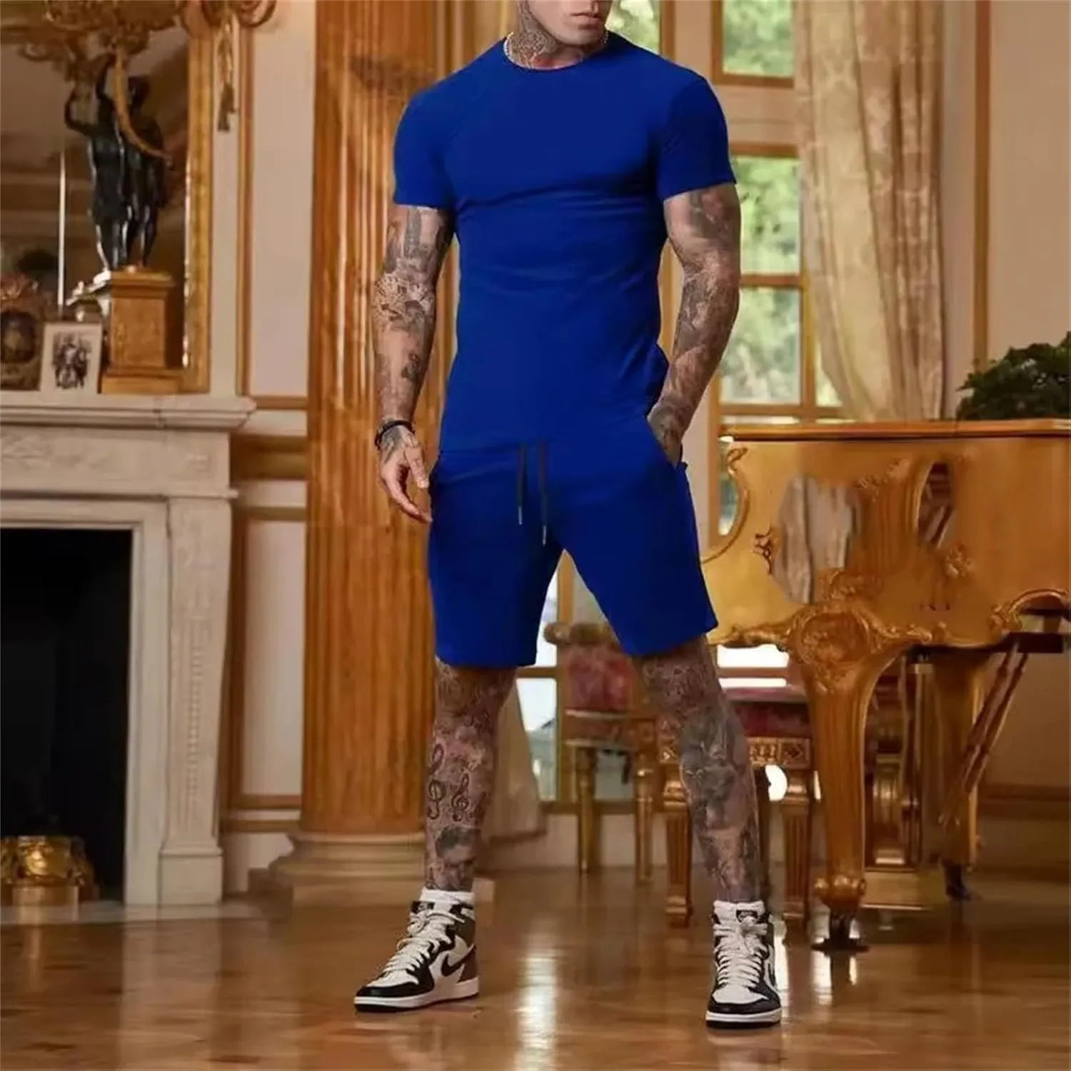 Men's Outdoor Sportswear Set, Breathable T-Shirt & Casual Shorts
