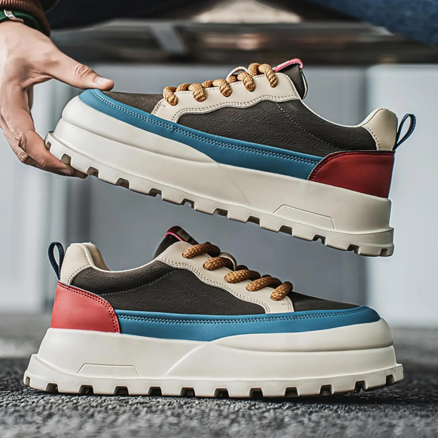 Men's Platform Retro Sneakers Classic Trainers Casual Footwear Tennis Running Chunky Lace - up Stylish Walking Shoes