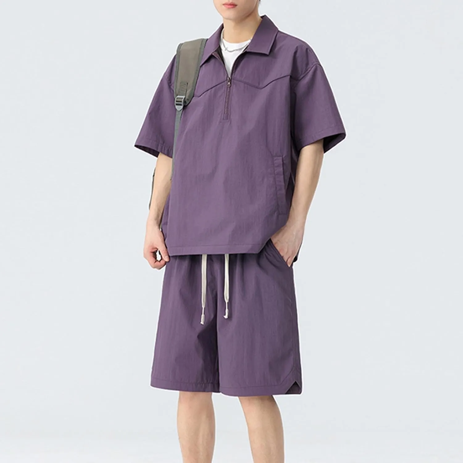 Mens Short Sets 2 Piece Outfits Stylish Quick Dry Cargo Shirts Shorts Teen Boys Summer Athletic Tracksuit Lightweight