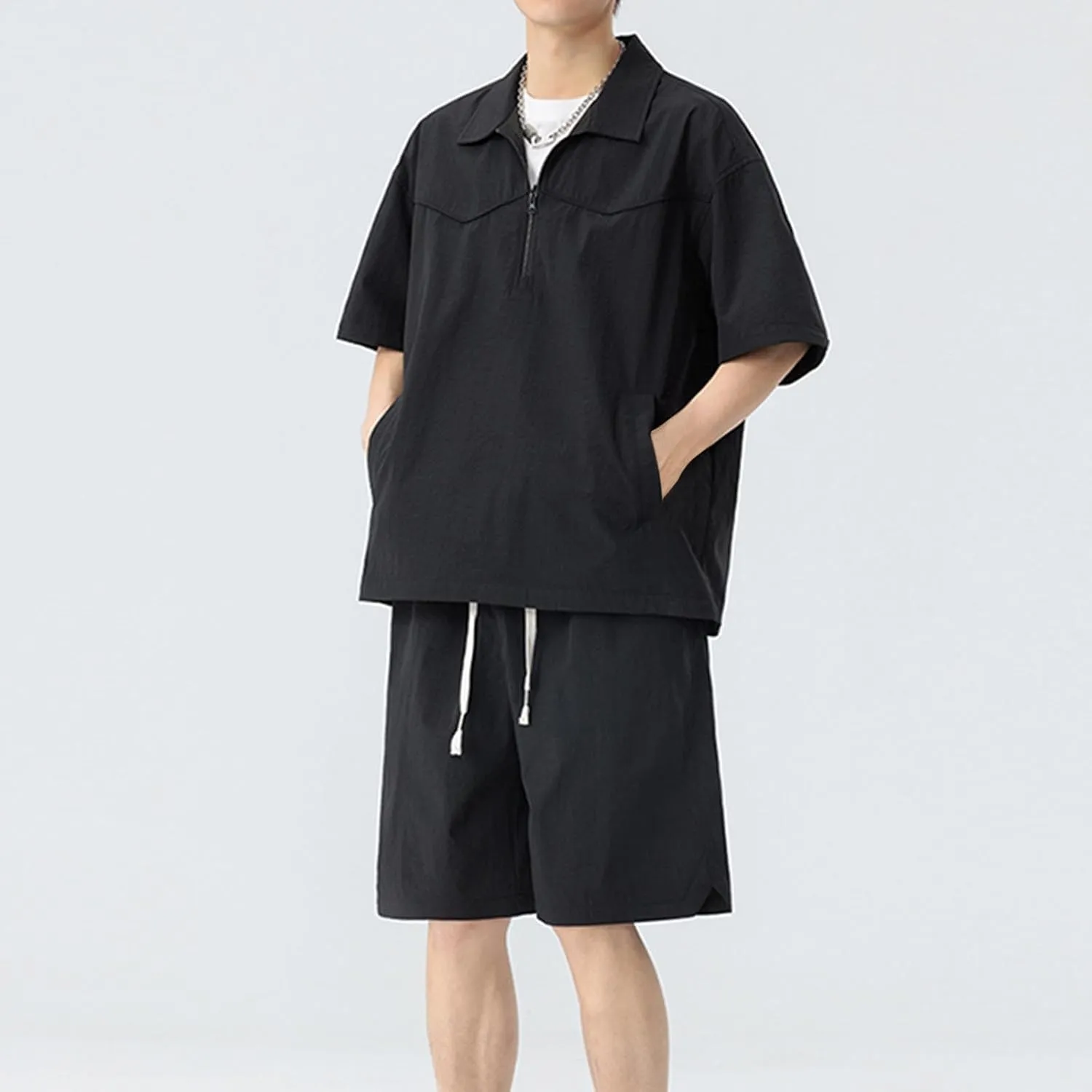 Mens Short Sets 2 Piece Outfits Stylish Quick Dry Cargo Shirts Shorts Teen Boys Summer Athletic Tracksuit Lightweight